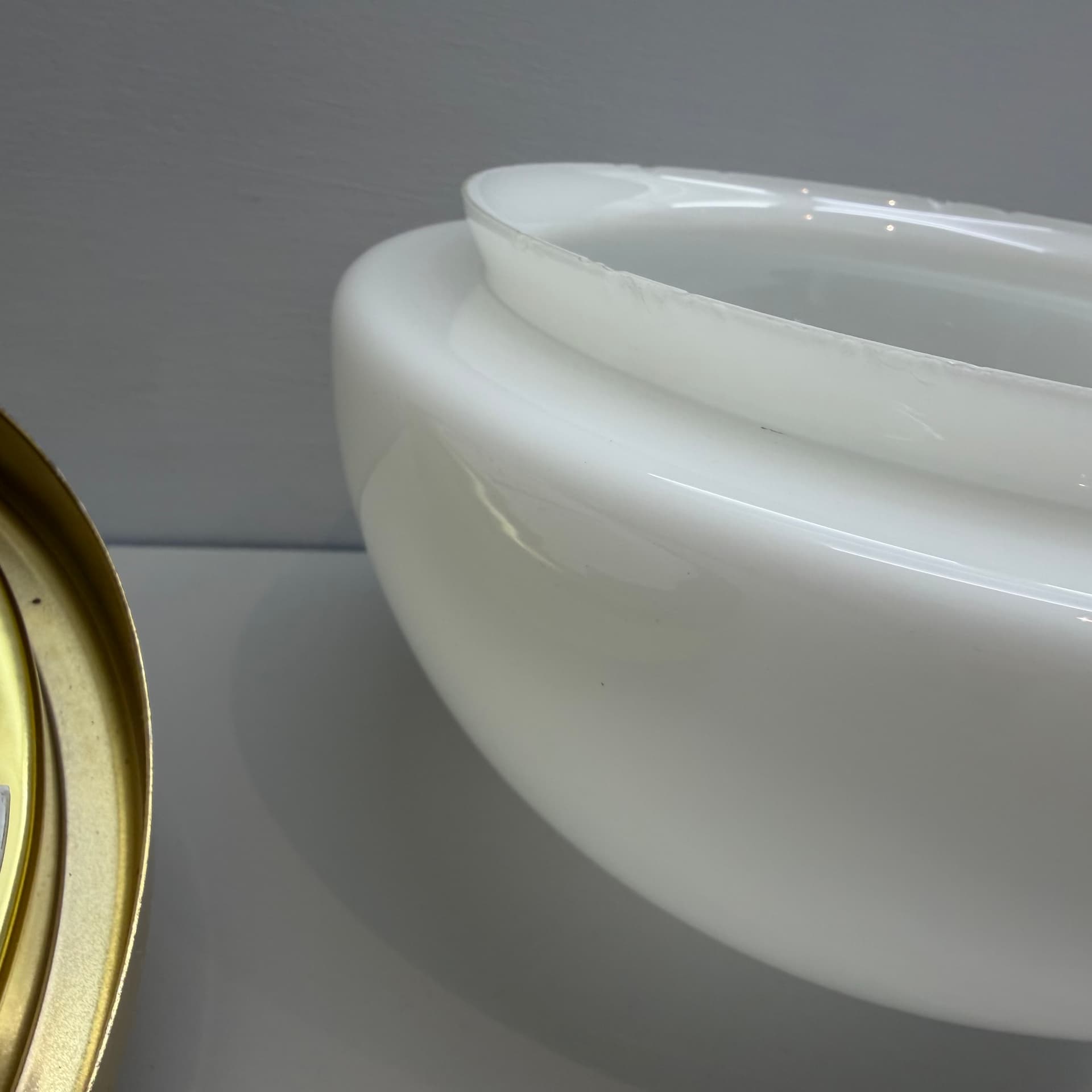 Ceiling or wall lamp, white glass, gold brass, Odreco, Denmark, 1980s. - 390438
