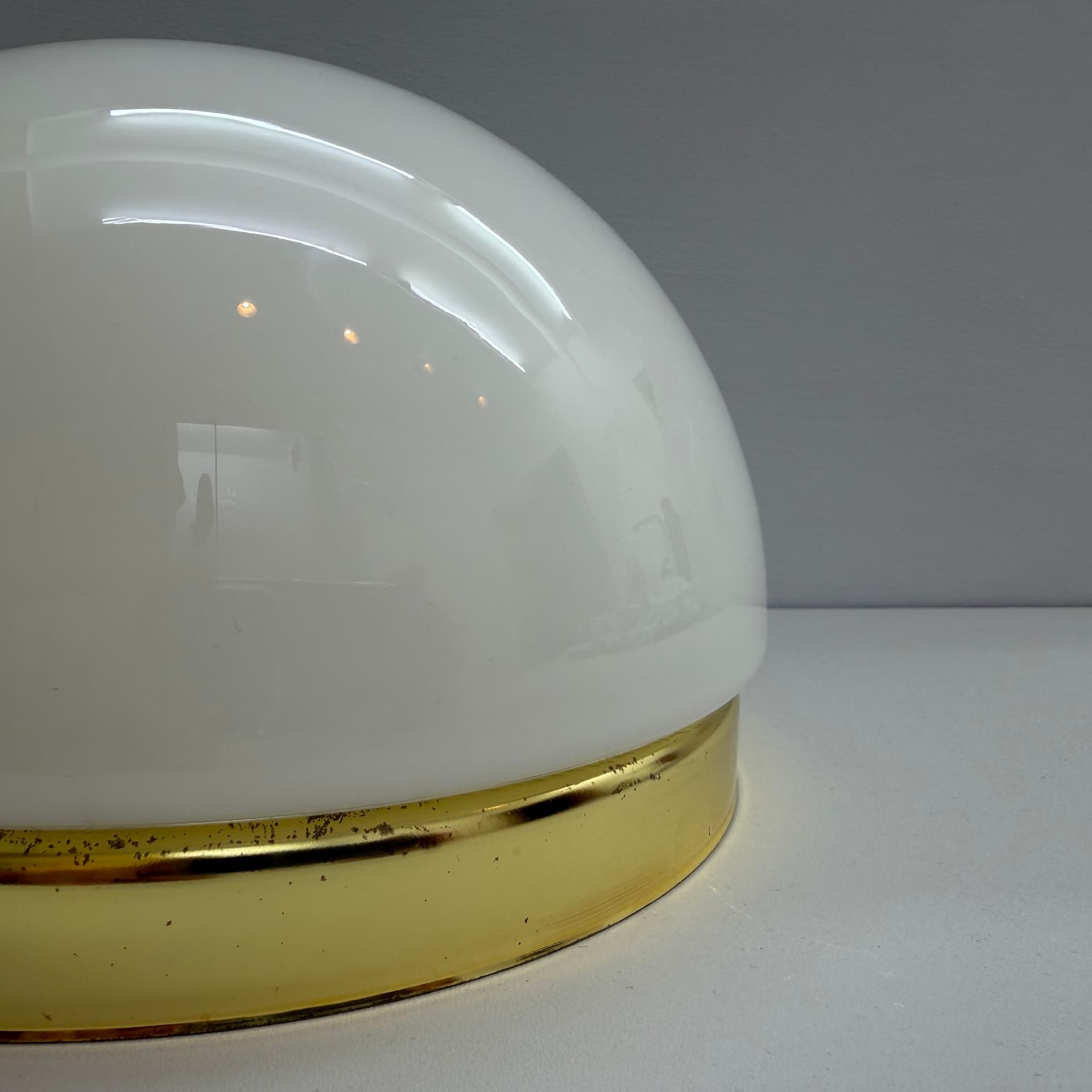 Ceiling or wall lamp, white glass, gold brass, Odreco, Denmark, 1980s. - 390437