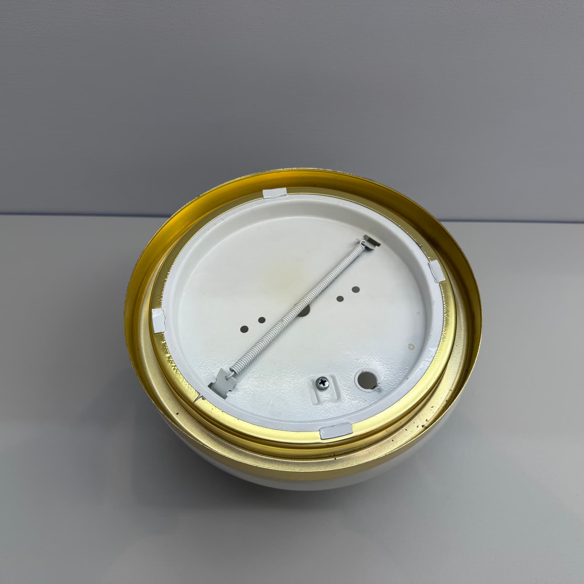 Ceiling or wall lamp, white glass, gold brass, Odreco, Denmark, 1980s. - 390445