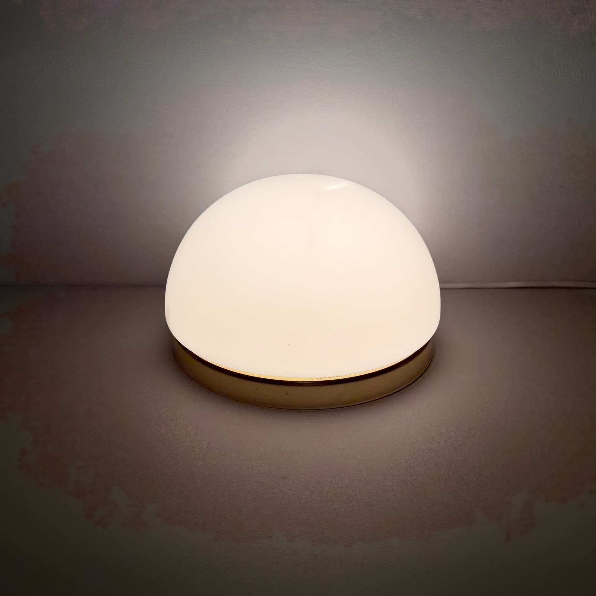 Ceiling or wall lamp, white glass, gold brass, Odreco, Denmark, 1980s. - 390439