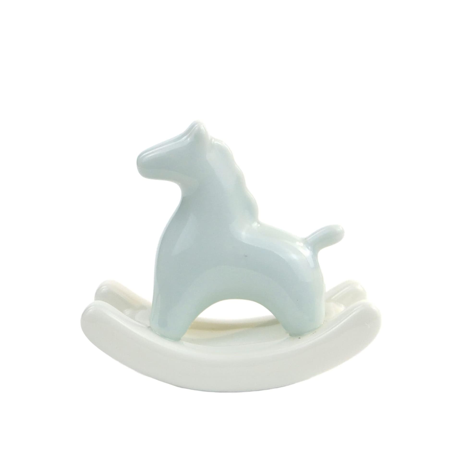 Figurka konik na biegunach, styl japandi, porcelana niebieska biała, lata 80.