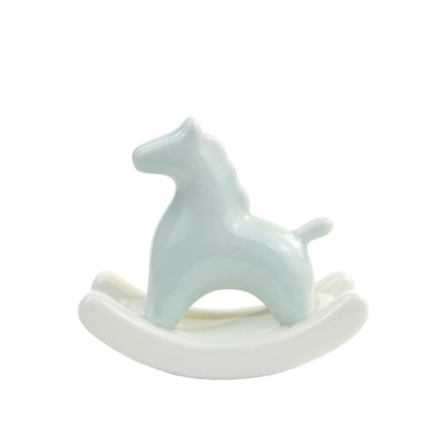 Figurka konik na biegunach, styl japandi, porcelana niebieska biała, lata 80. - WYMIARY
