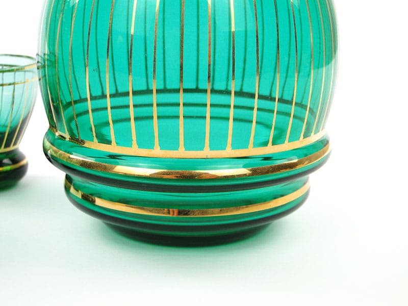 Liqueur set, Borocrystal Chribska, green glass, gilded, Czechoslovakia, 1950s - 390556