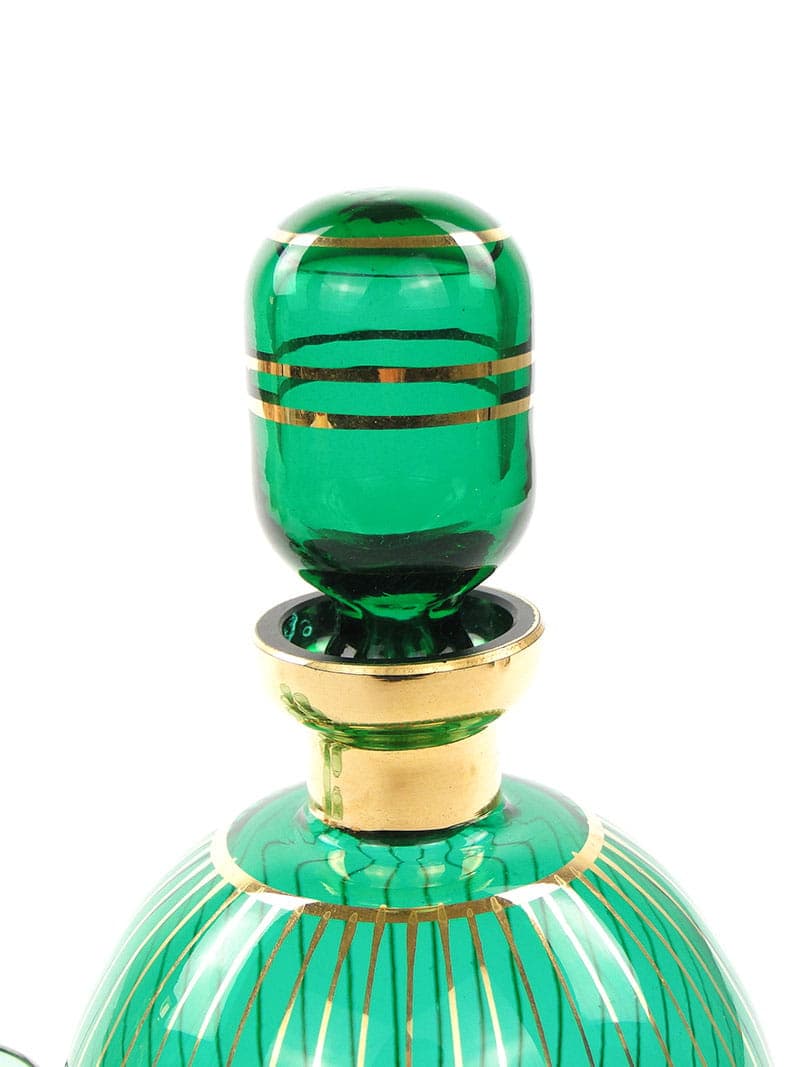 Liqueur set, Borocrystal Chribska, green glass, gilded, Czechoslovakia, 1950s - 390559