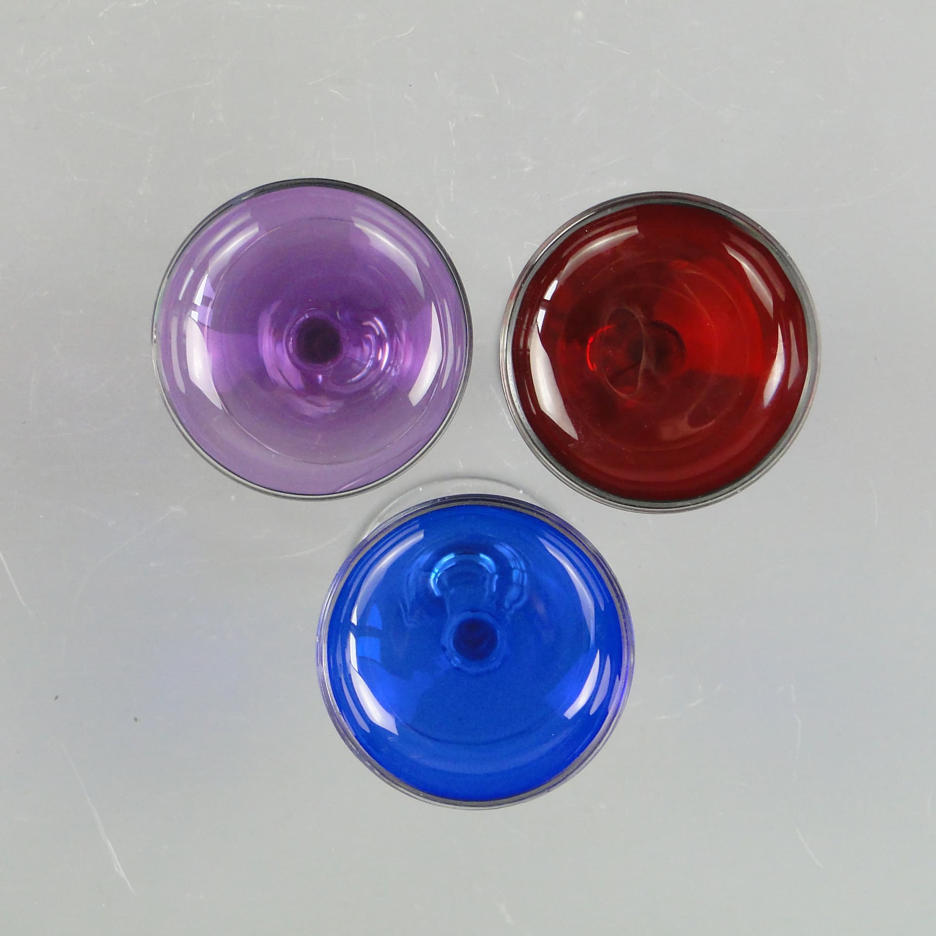 Set of liqueur glasses, Art Deco, blue purple red clear, glass, Czechoslovakia, 1920s. - 390682