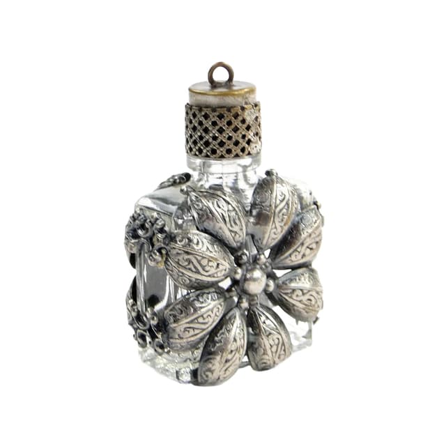 Flakon na perfumy, szkło transparentne, metal srebrny, Szwecja, lata 50. - WYMIARY
