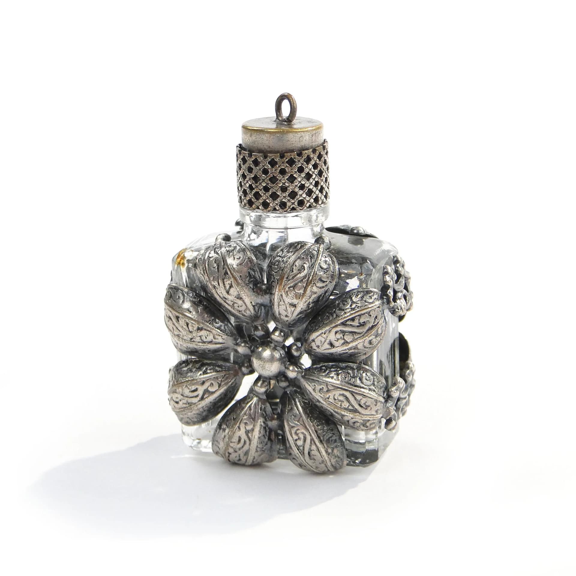 Flakon na perfumy, szkło transparentne, metal srebrny, Szwecja, lata 50. - 390733