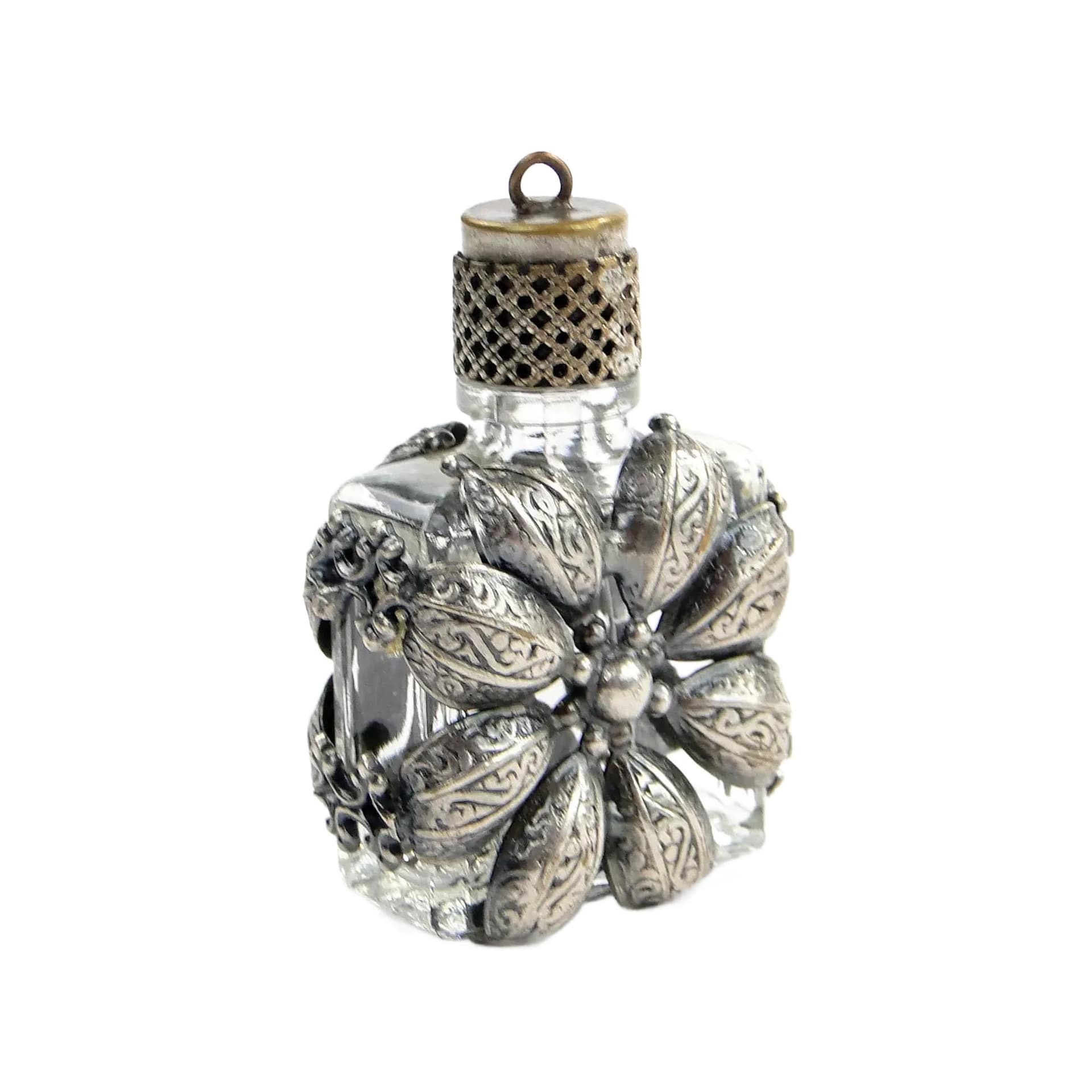 Flakon na perfumy, szkło transparentne, metal srebrny, Szwecja, lata 50. - 390730