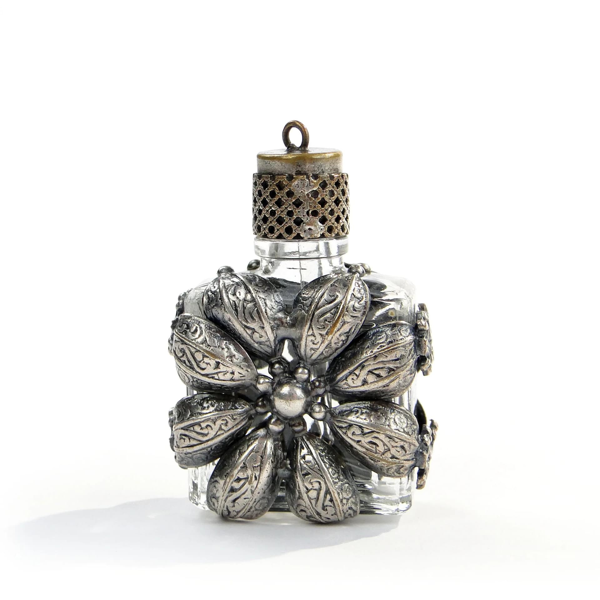 Flakon na perfumy, szkło transparentne, metal srebrny, Szwecja, lata 50. - 390731