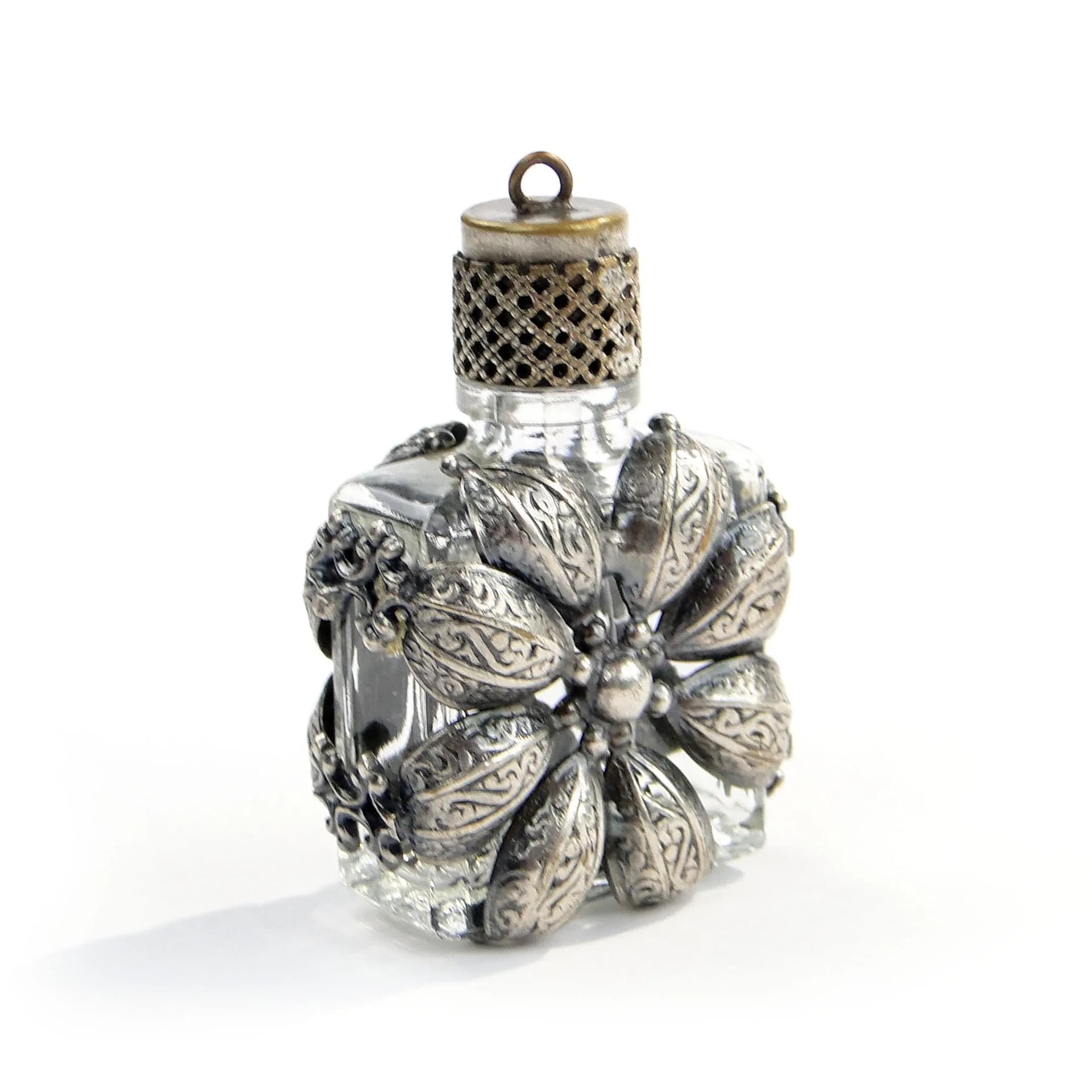 Flakon na perfumy, szkło transparentne, metal srebrny, Szwecja, lata 50. - 390732