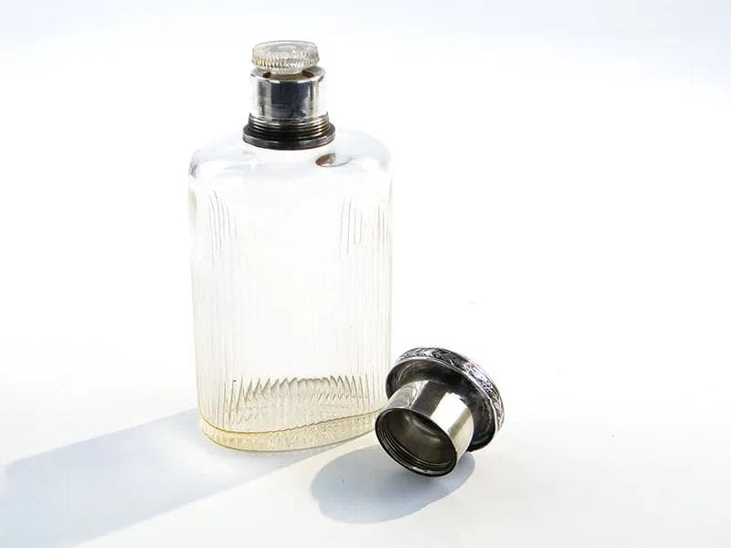 Flakon na perfumy, secesja, kryształ transparentny, srebro, Francja, początek XX w. - 390784