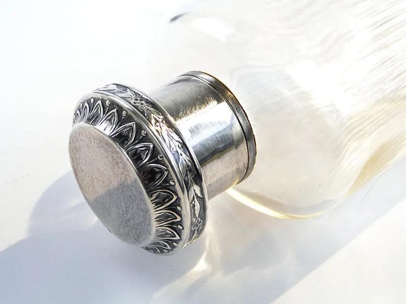 Flakon na perfumy, secesja, kryształ transparentny, srebro, Francja, początek XX w. - 390782
