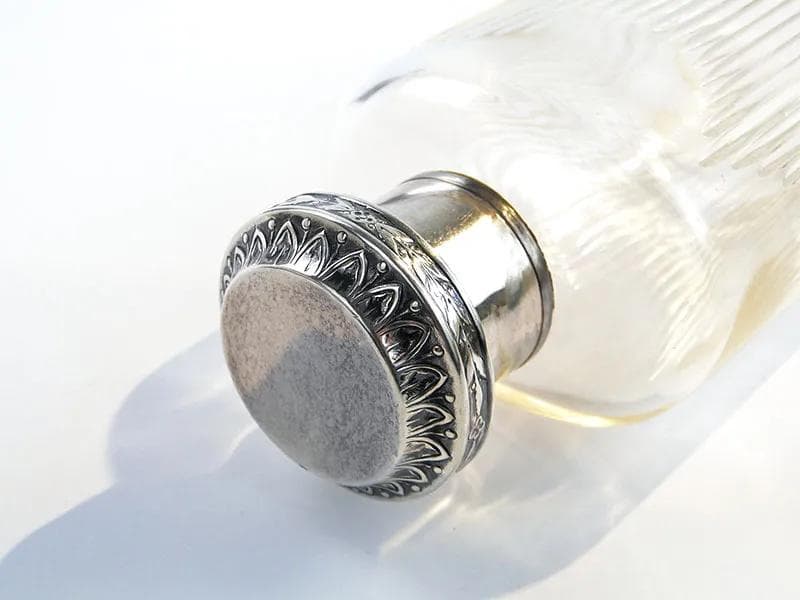 Flakon na perfumy, secesja, kryształ transparentny, srebro, Francja, początek XX w. - 390779