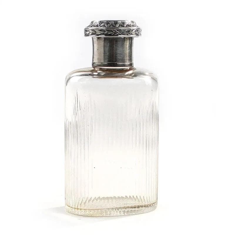 Flakon na perfumy, secesja, kryształ transparentny, srebro, Francja, początek XX w. - 390777