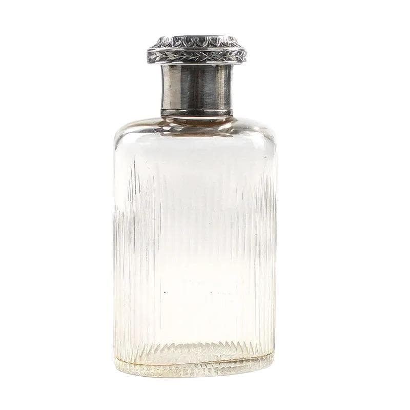 Flakon na perfumy, secesja, kryształ transparentny, srebro, Francja, początek XX w.