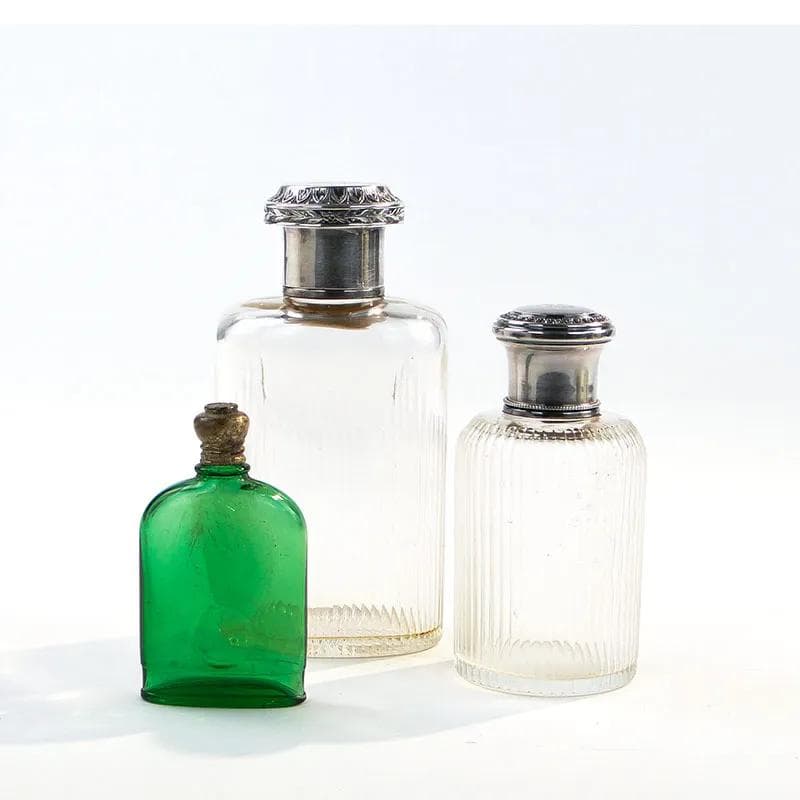 Flakon na perfumy, secesja, kryształ transparentny, srebro, Francja, początek XX w. - 390776