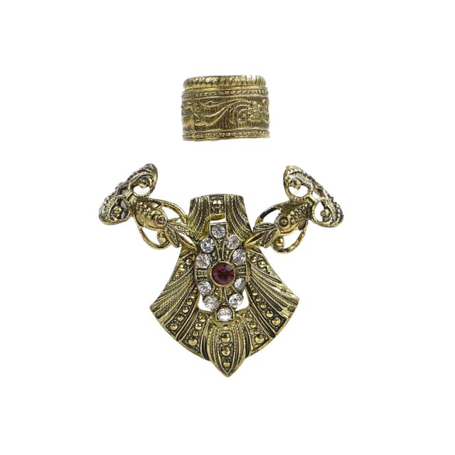 Flakon na perfumy, złoty, szkło, metal, Bohemia, Czechy, lata 50. - WYMIARY