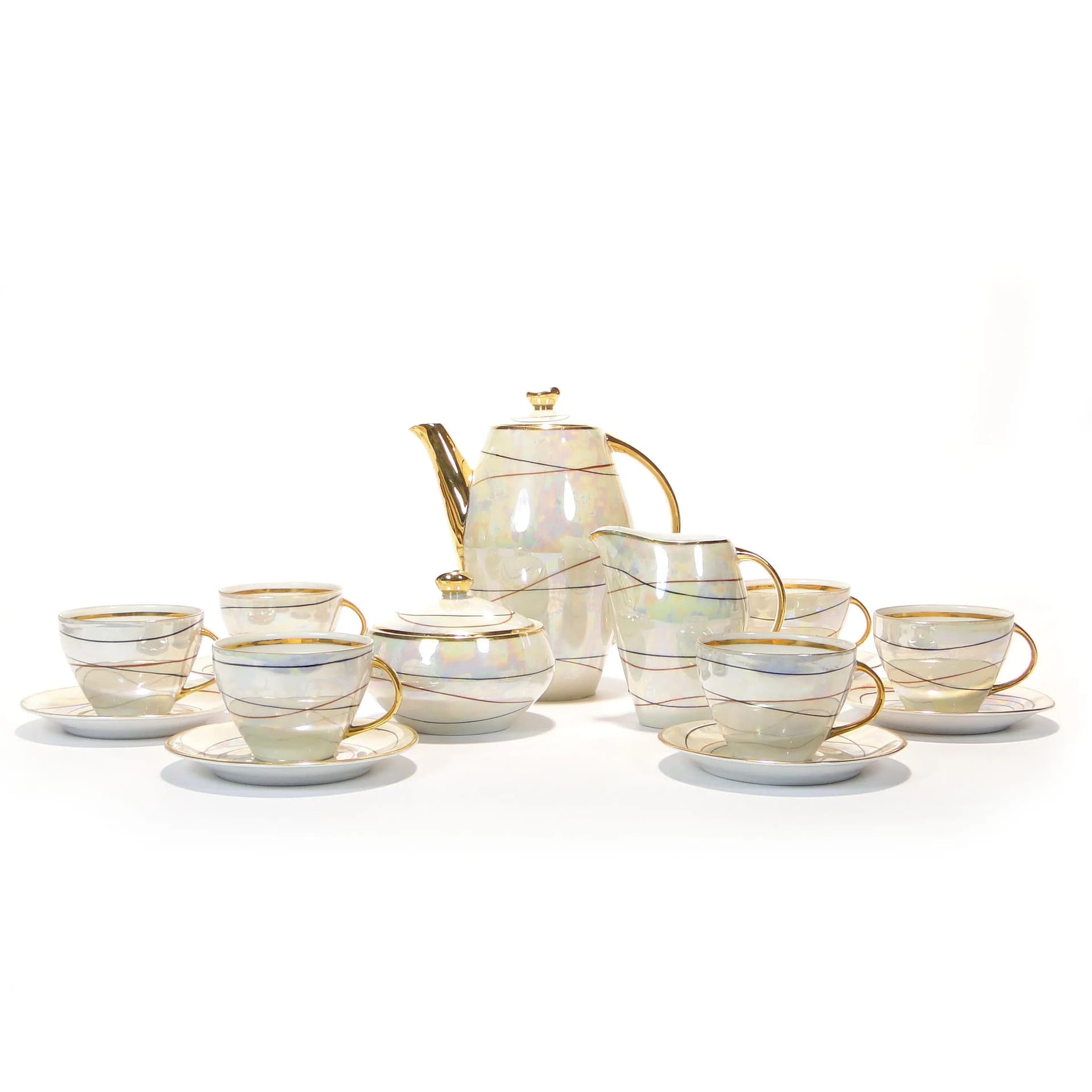 Perłowobiały serwis do mokki 'Joanna', proj. W. Potacki dla Karoliny, Polska, lata 60. - 28915