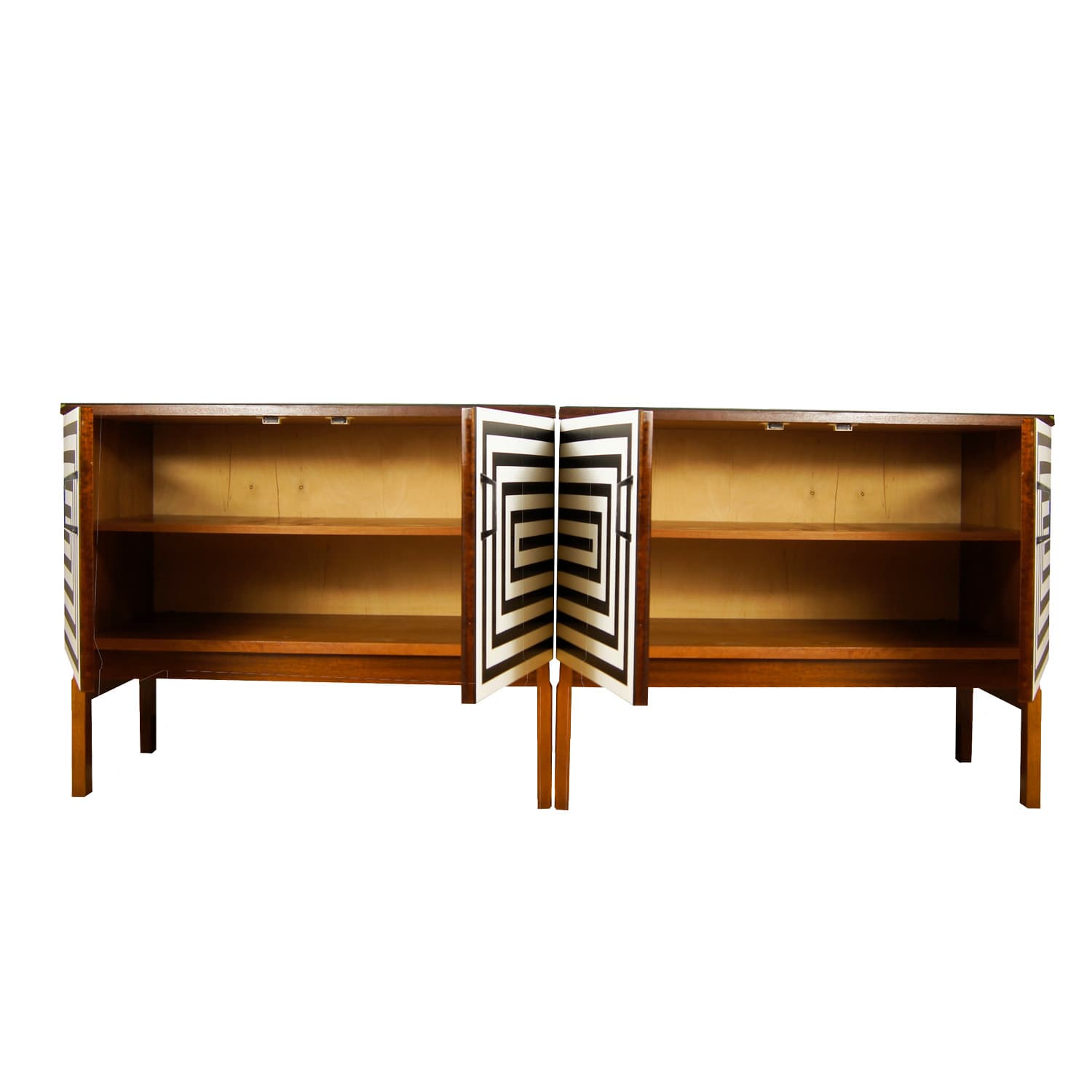 Sideboard Op Art, brązowy, drewno, szkło czarne, Polska, lata 70. - 391104