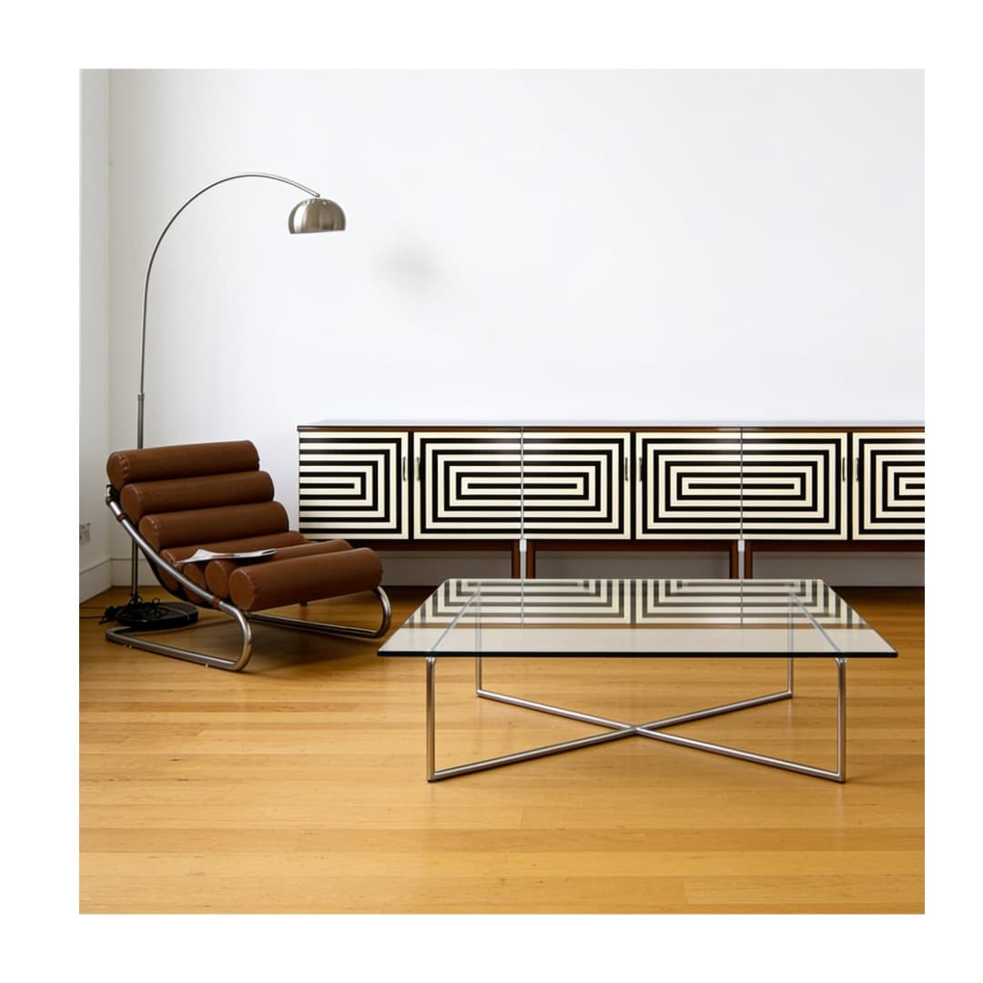 Sideboard Op Art, brązowy, drewno, szkło czarne, Polska, lata 70. - 391135