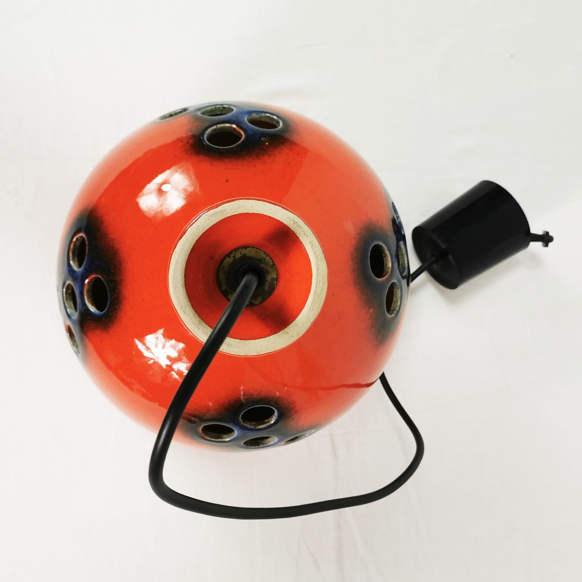 Pendant lamp Space Age, orange-red ceramic, dark blue-black glaze, Germany, 1970s. - 391145
