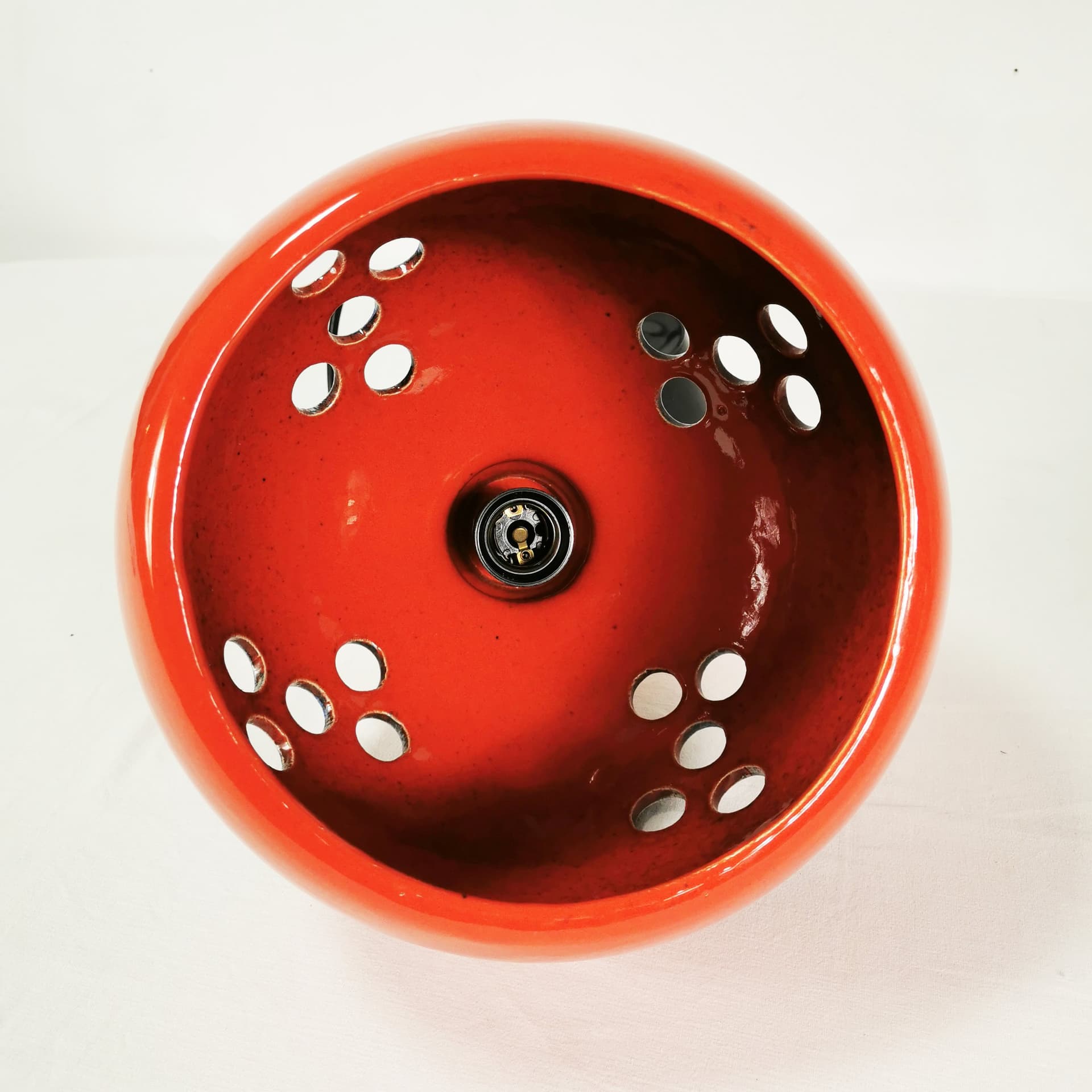 Pendant lamp Space Age, orange-red ceramic, dark blue-black glaze, Germany, 1970s. - 391144