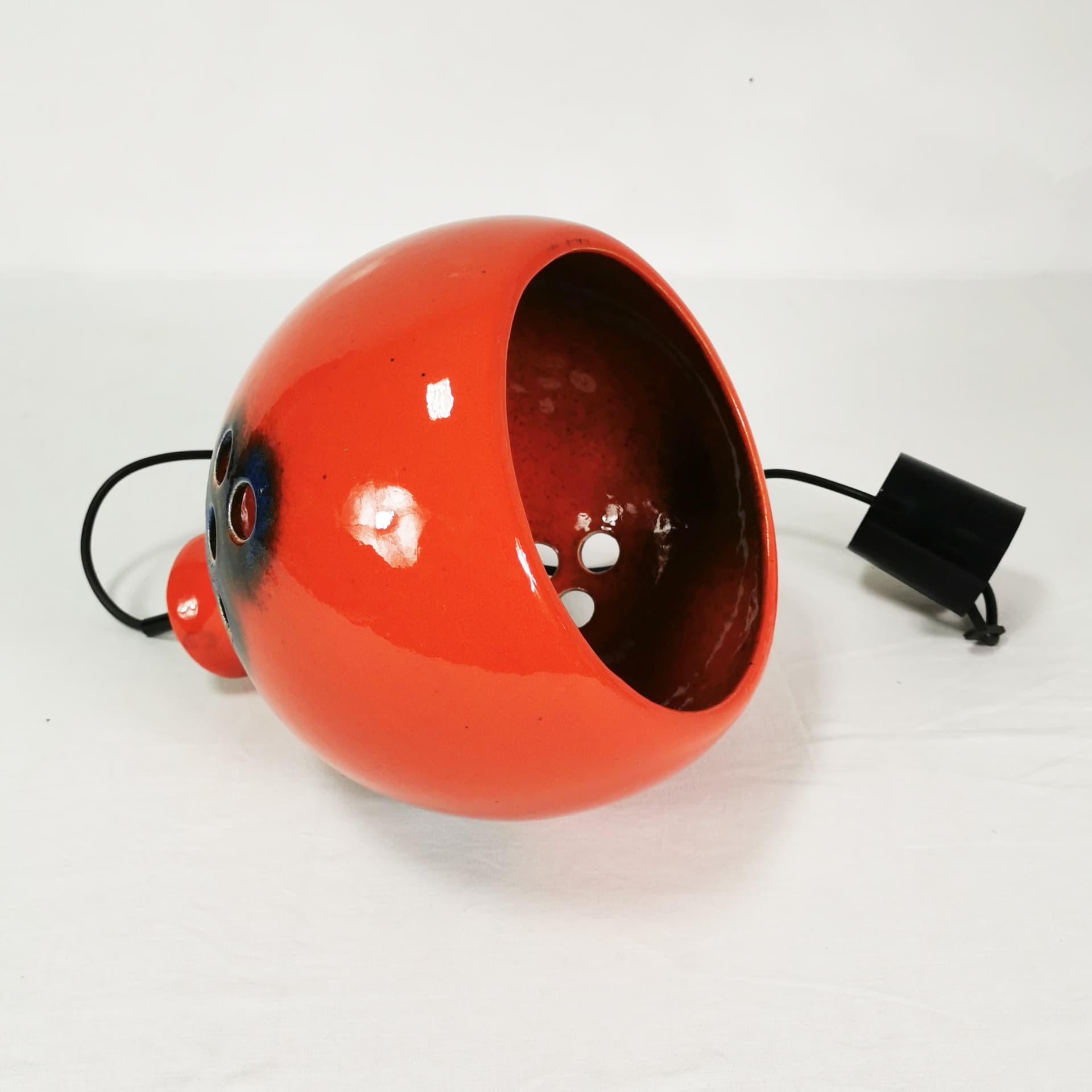 Pendant lamp Space Age, orange-red ceramic, dark blue-black glaze, Germany, 1970s. - 391141