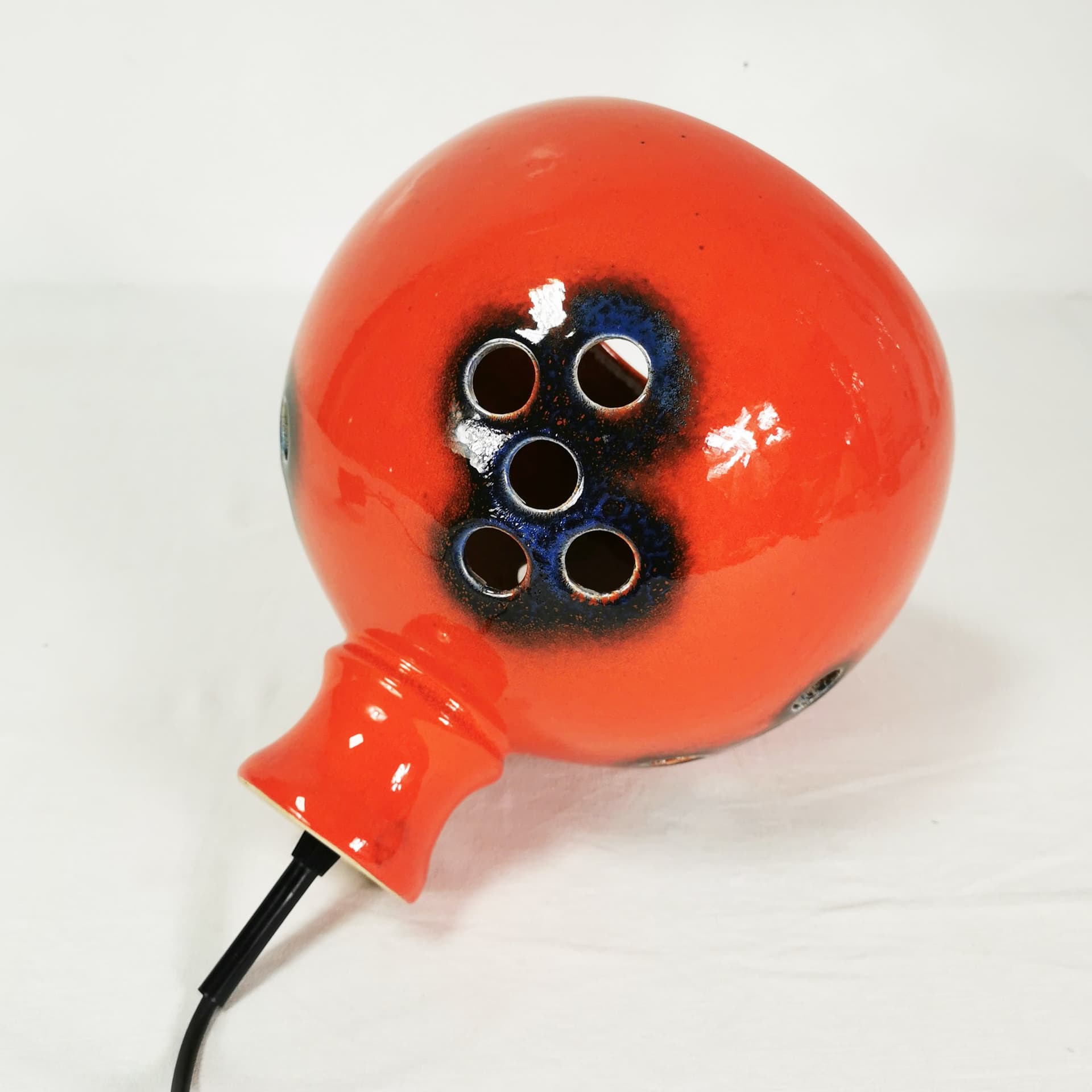 Pendant lamp Space Age, orange-red ceramic, dark blue-black glaze, Germany, 1970s. - 391143