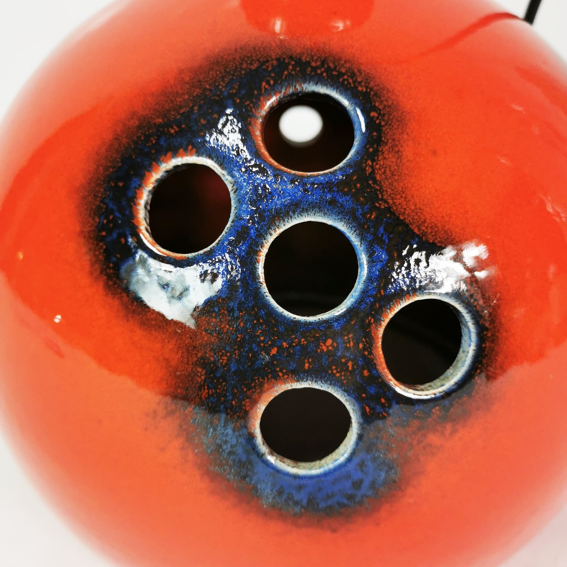 Pendant lamp Space Age, orange-red ceramic, dark blue-black glaze, Germany, 1970s. - 391140