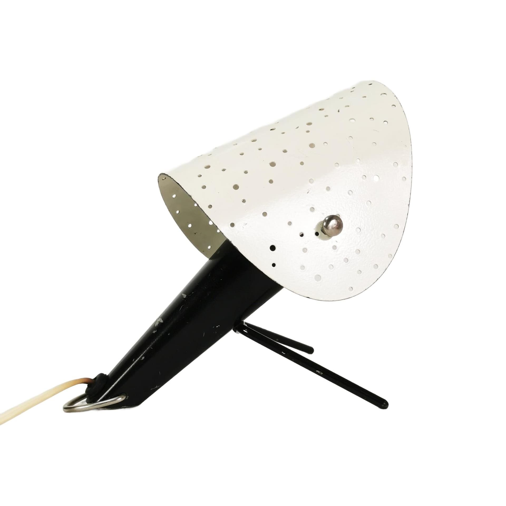 Lampka stołowa Jamnik typ 1318, metal czarny biały, proj. A. Gałecki, Polska, lata 60.
