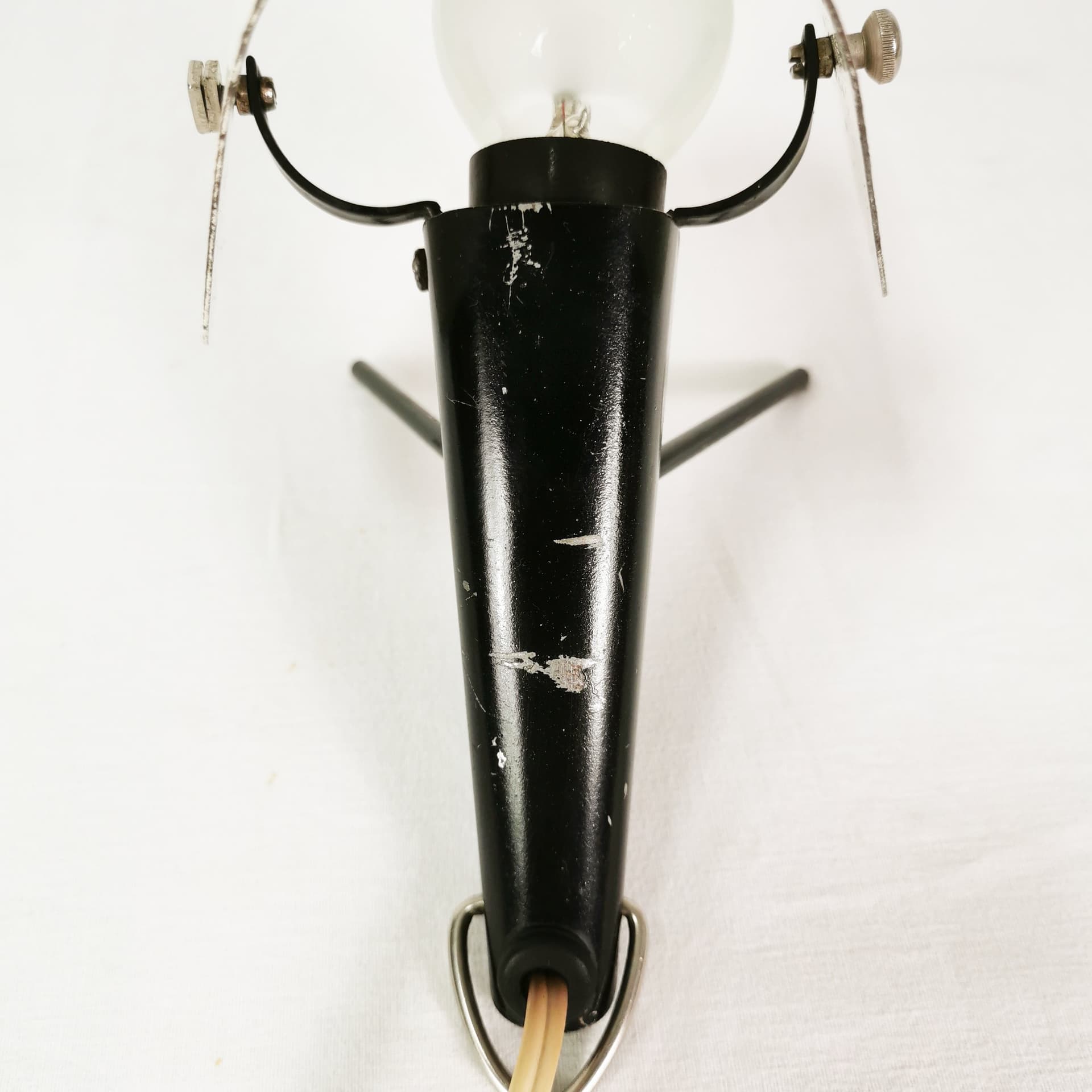 Lampka stołowa Jamnik typ 1318, metal czarny biały, proj. A. Gałecki, Polska, lata 60. - 391155