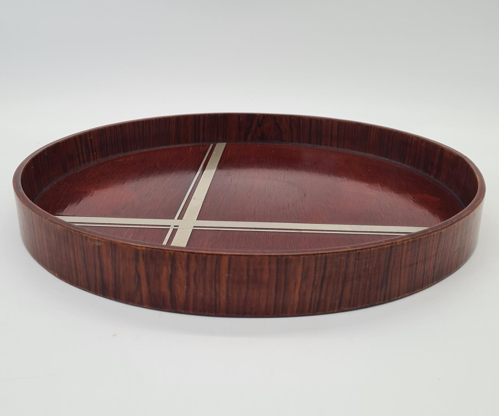 Round Tray Art Deco, brown wood, metal, Europe, 1930s - 391201