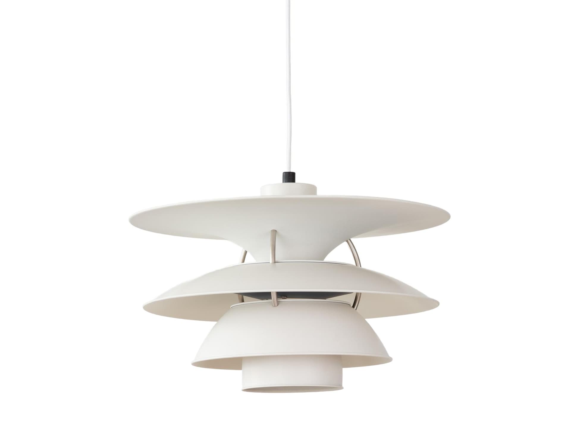 Pendant lamp PH 5-4 1/2 Charlottenborg, white metal, by P. Henningsen, Louis Poulsen, Denmark, 1970s.