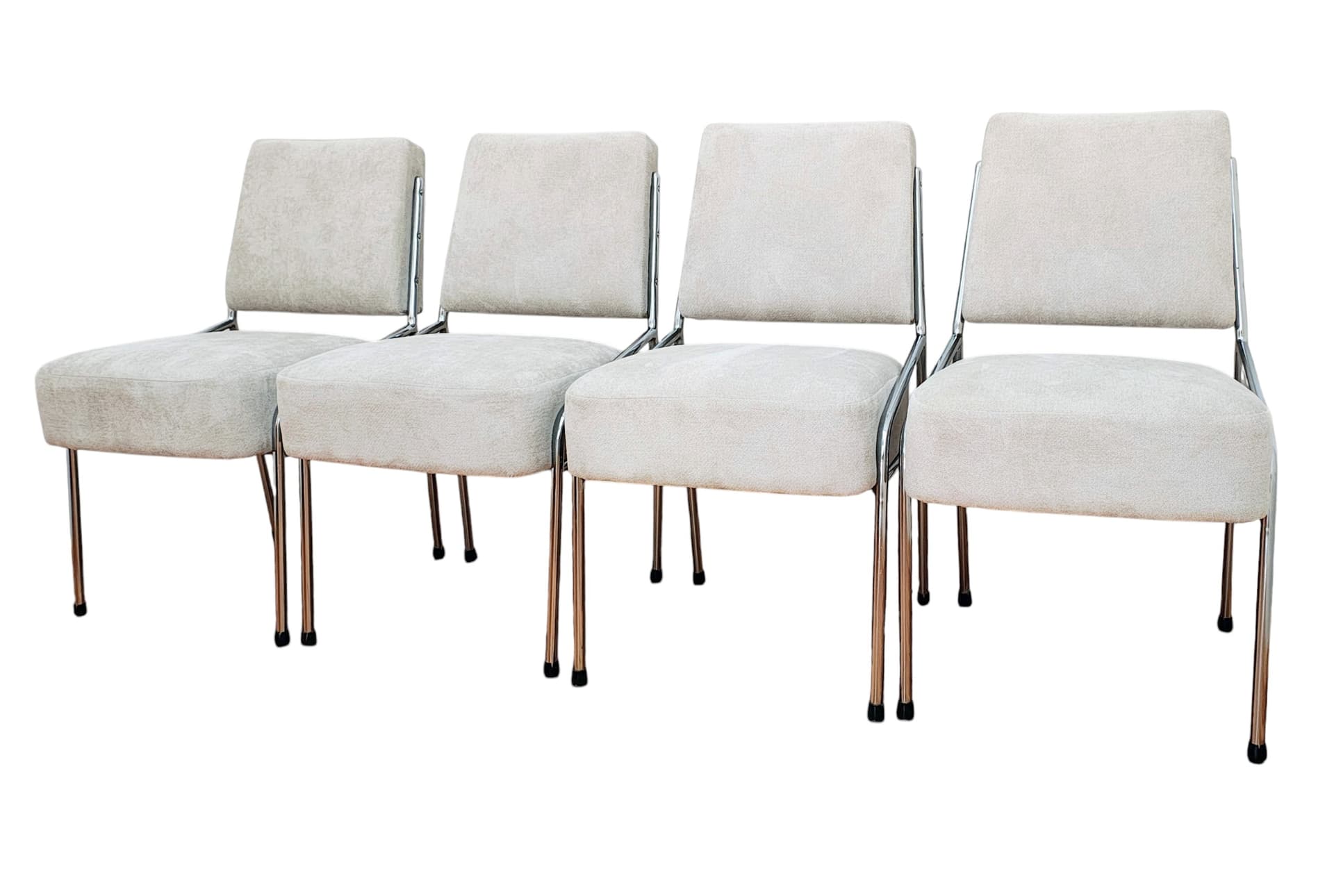 Set of four chairs Bauhaus, beige fabric, chromed steel, Czechoslovakia, 1930s.