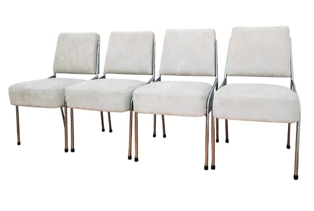 Set of four chairs Bauhaus, beige fabric, chromed steel, Czechoslovakia, 1930s. - DIMENSION