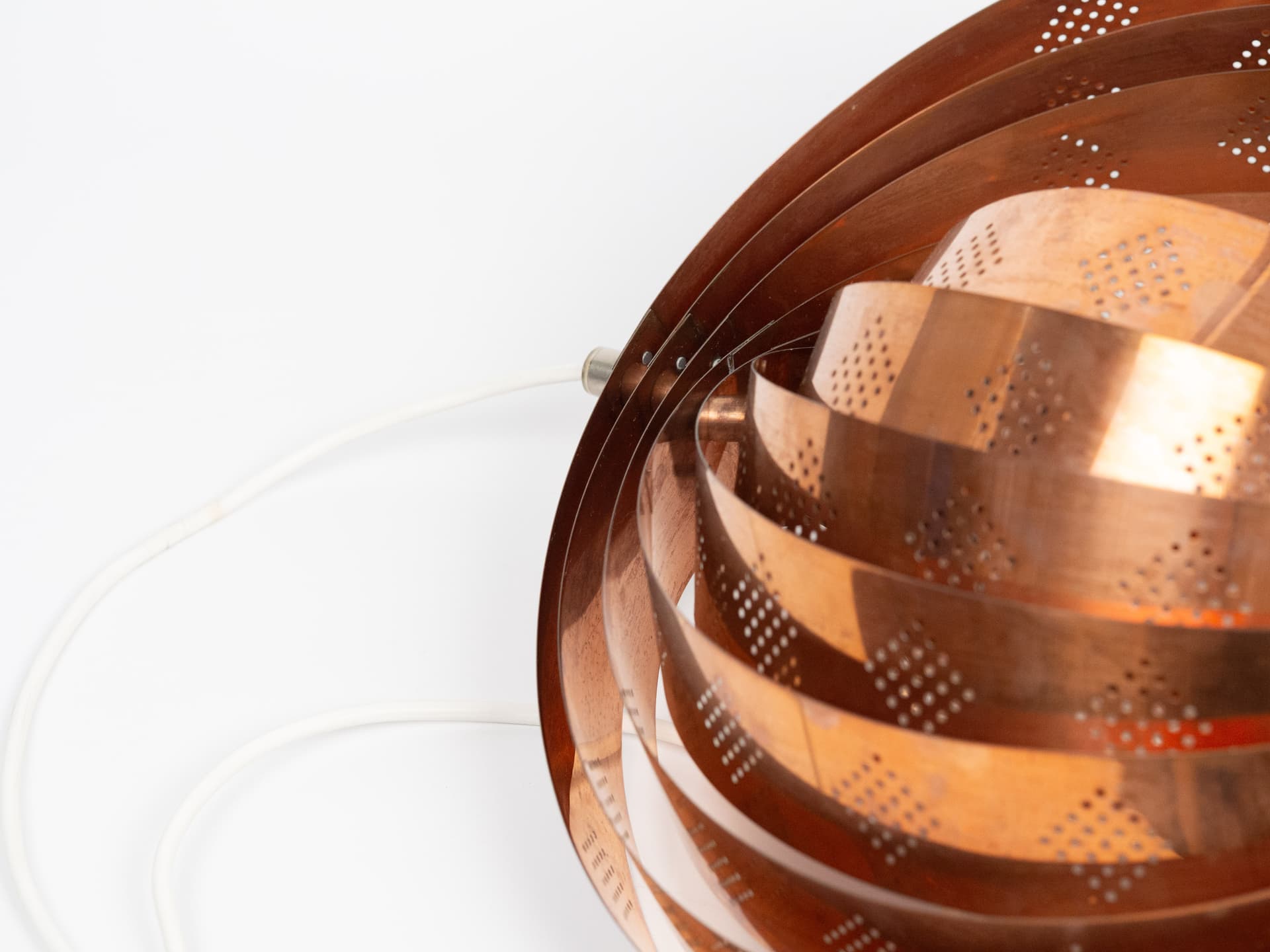 Pendant lamp Moon, copper gold, transparent acrylic, by W. Schou, Denmark, 1960s - 391319