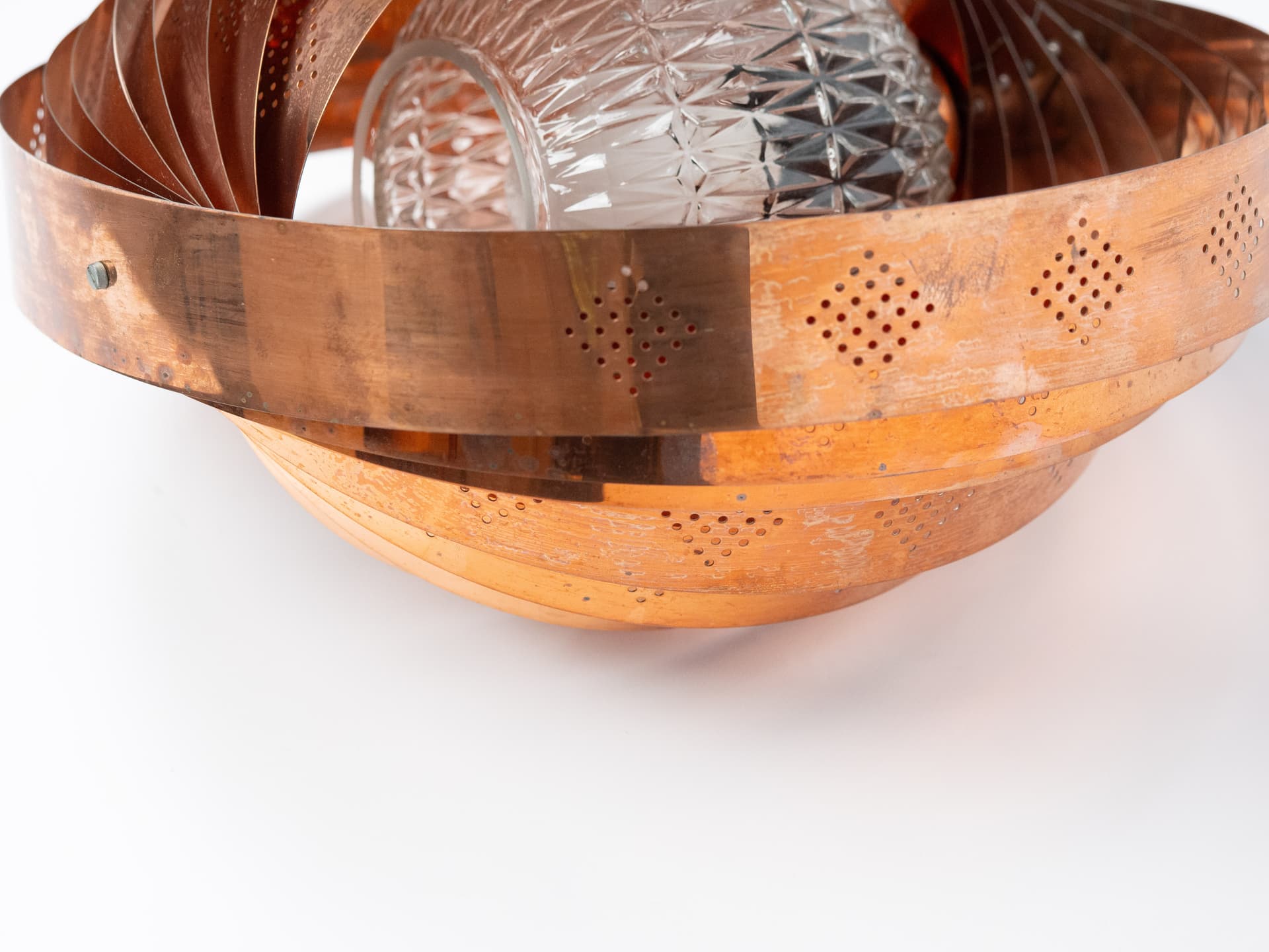 Pendant lamp Moon, copper gold, transparent acrylic, by W. Schou, Denmark, 1960s - 391323