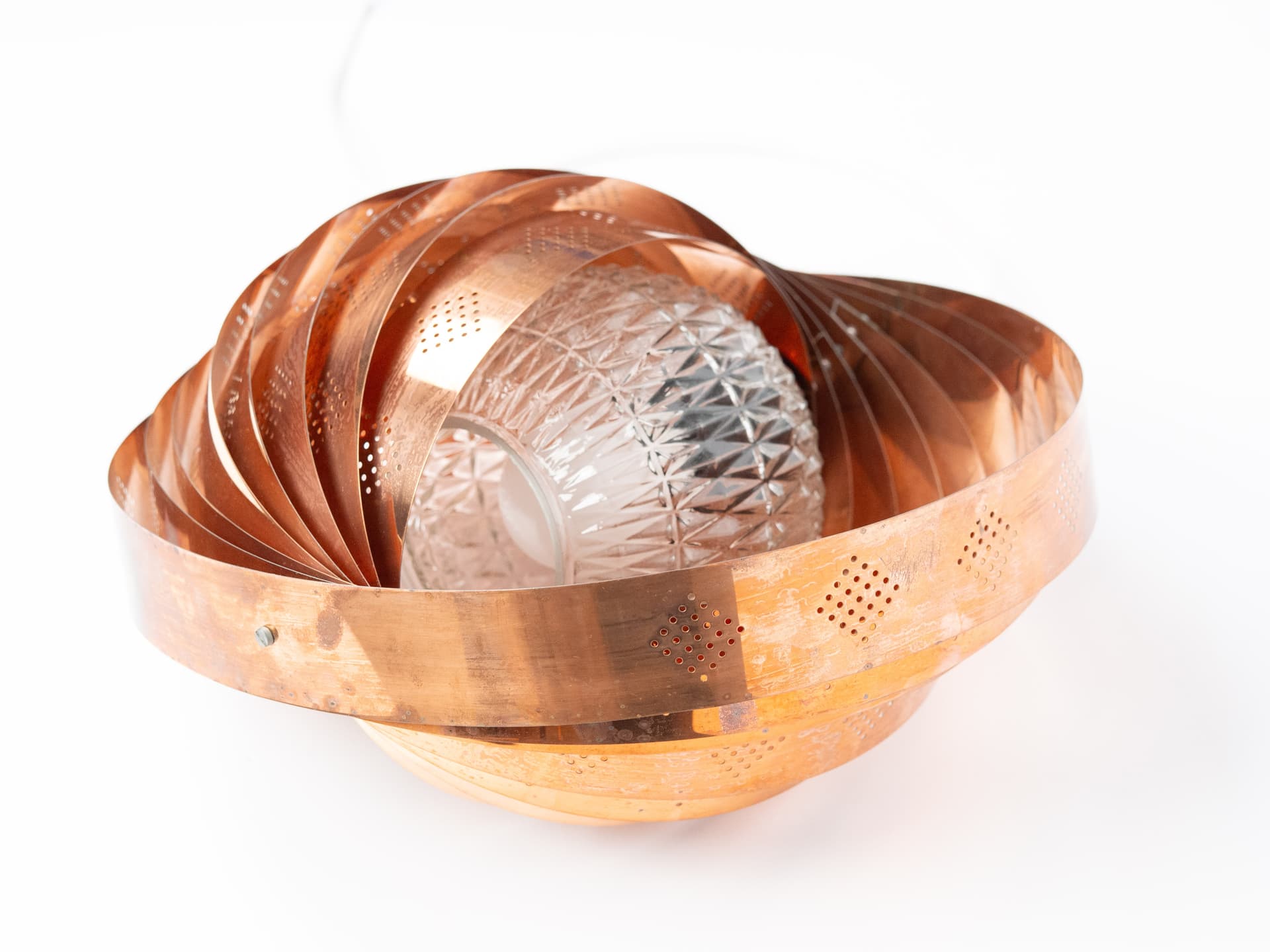 Pendant lamp Moon, copper gold, transparent acrylic, by W. Schou, Denmark, 1960s - 391320