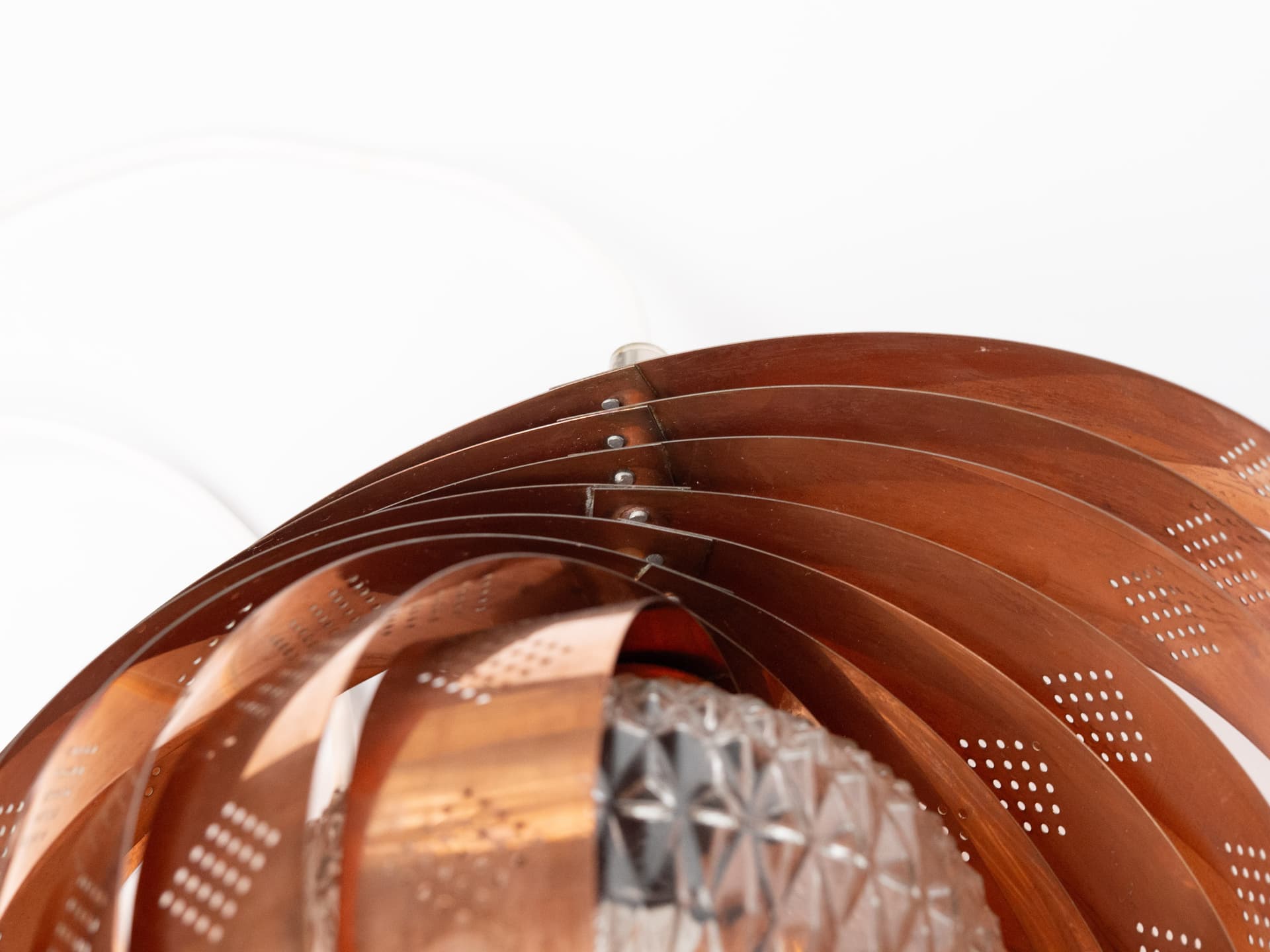 Pendant lamp Moon, copper gold, transparent acrylic, by W. Schou, Denmark, 1960s - 391322