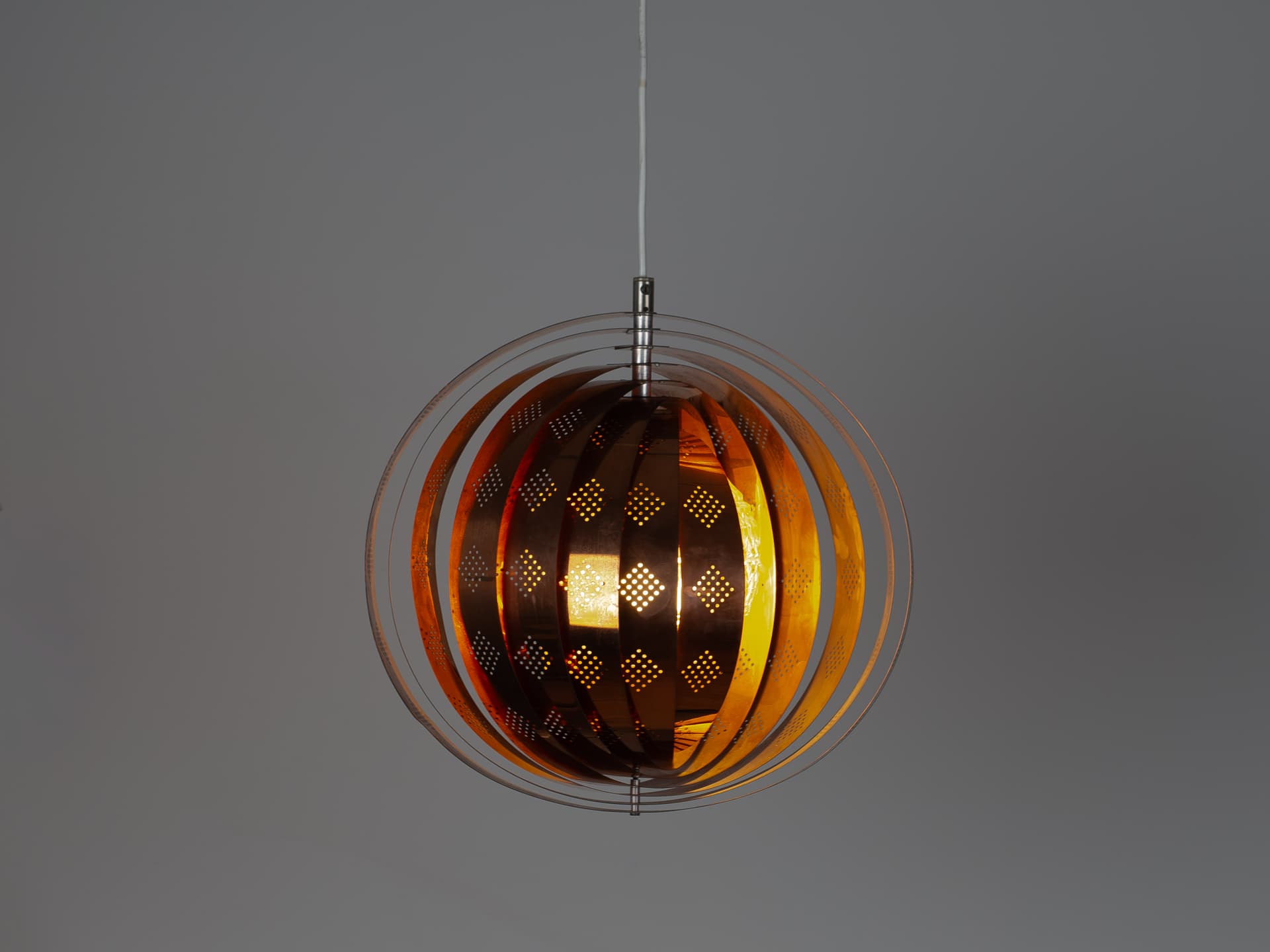 Pendant lamp Moon, copper gold, transparent acrylic, by W. Schou, Denmark, 1960s - 391313