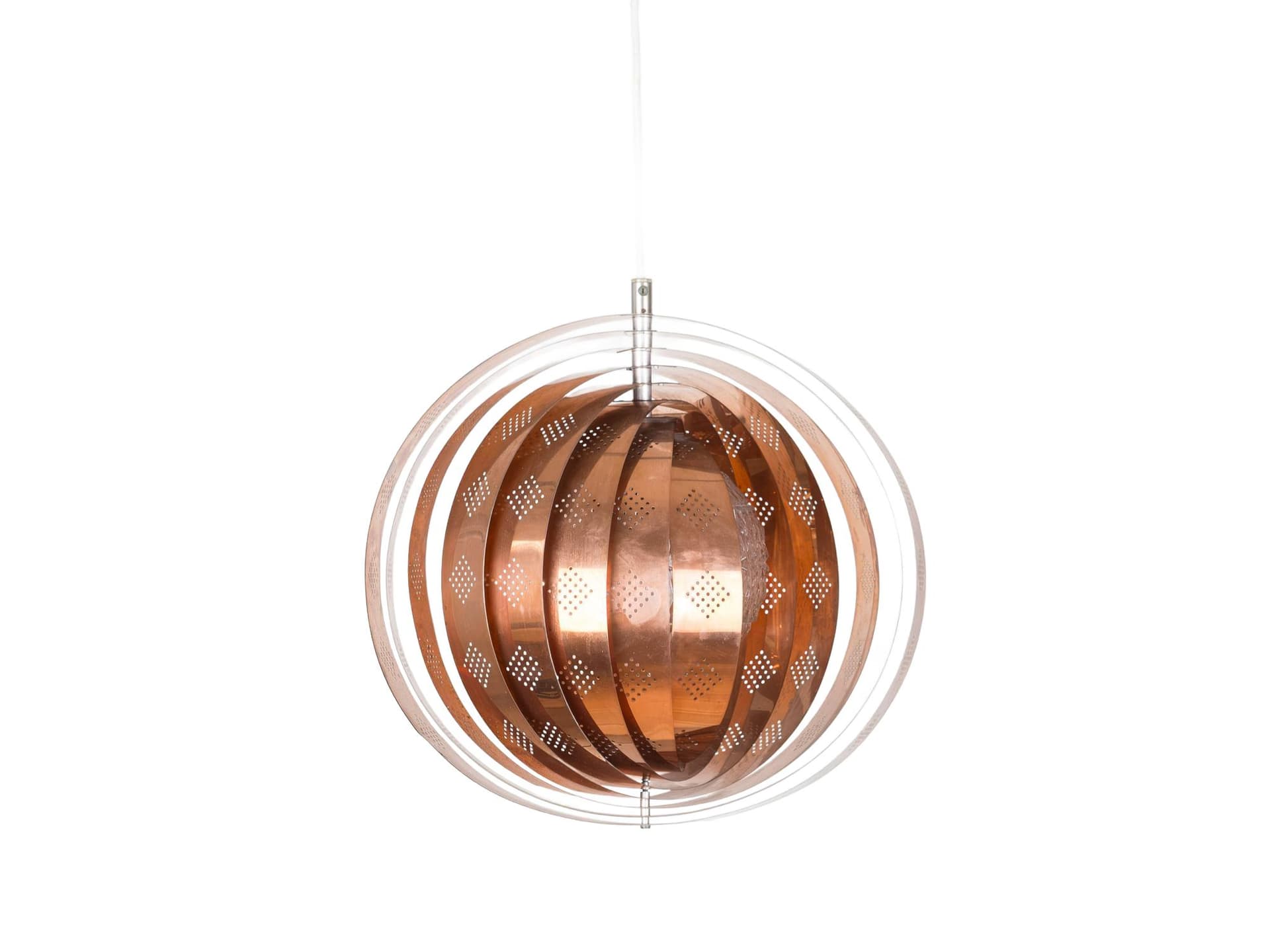 Pendant lamp Moon, copper gold, transparent acrylic, by W. Schou, Denmark, 1960s