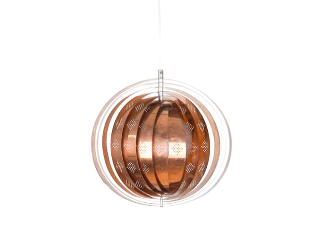 Pendant lamp Moon, copper gold, transparent acrylic, by W. Schou, Denmark, 1960s - DIMENSION