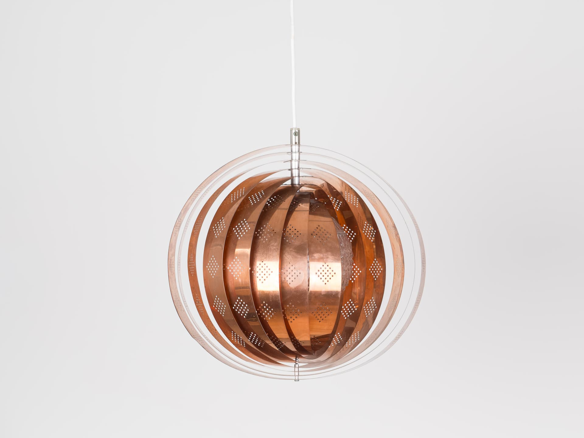 Pendant lamp Moon, copper gold, transparent acrylic, by W. Schou, Denmark, 1960s - 391314