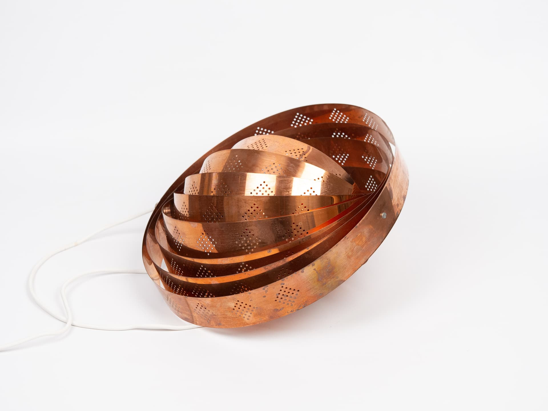 Pendant lamp Moon, copper gold, transparent acrylic, by W. Schou, Denmark, 1960s - 391315