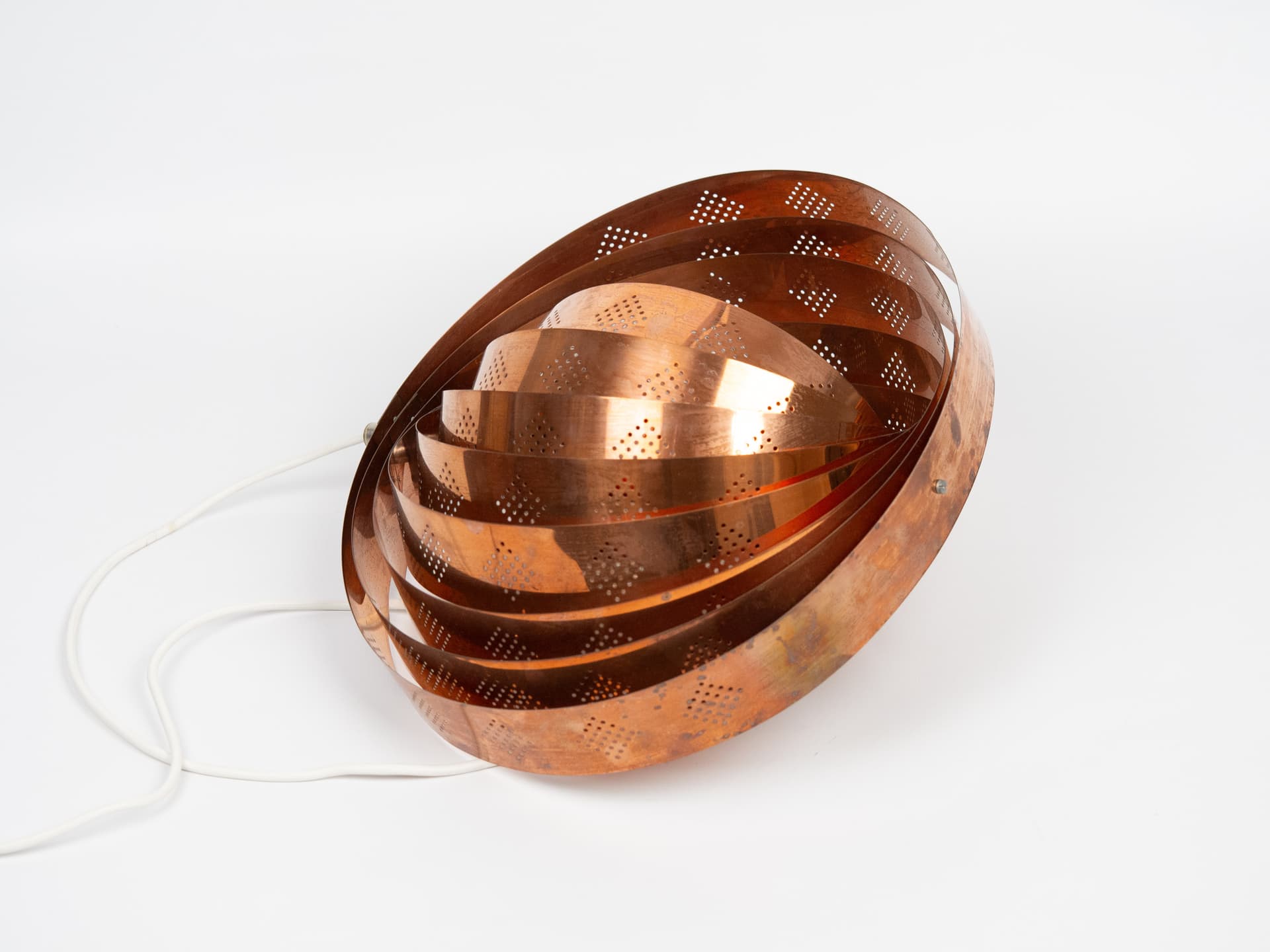 Pendant lamp Moon, copper gold, transparent acrylic, by W. Schou, Denmark, 1960s - 391316