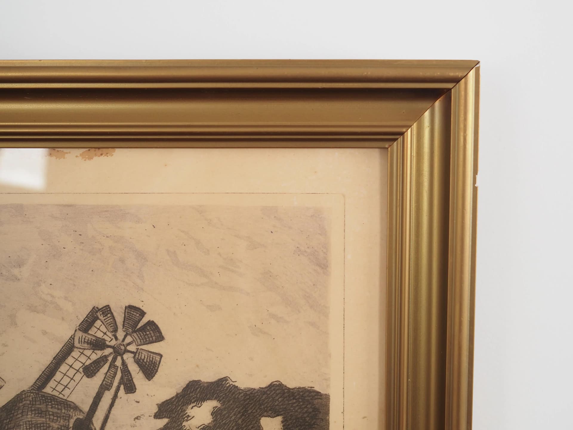 Obraz Wiatrak, skandynawski, beżowy, drewno, Szwecja, lata 70. - 28974