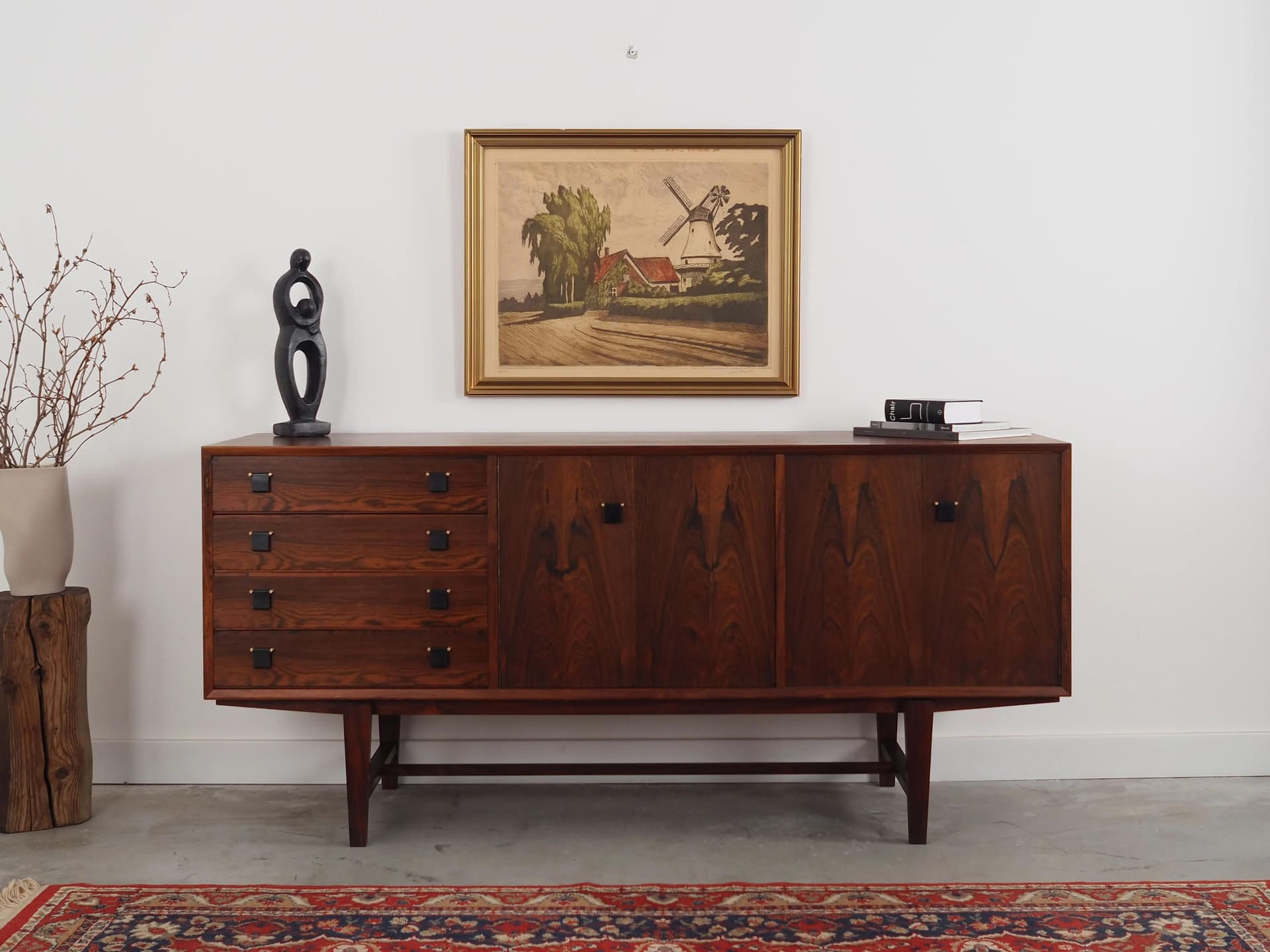 Obraz Wiatrak, skandynawski, beżowy, drewno, Szwecja, lata 70. - 28971