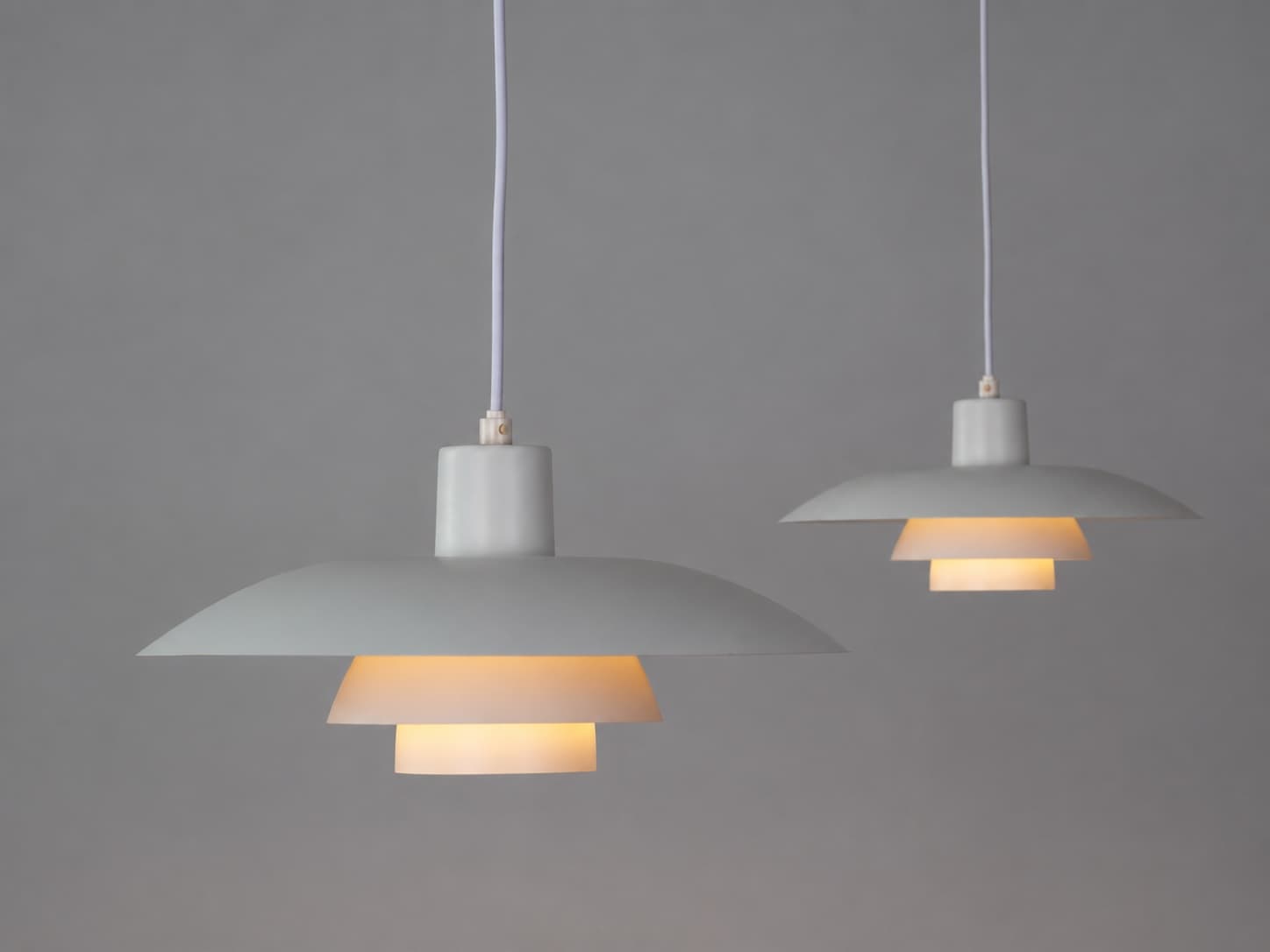 Pair of pendant lamps PH 4/3, white metal, by P. Henningsen, Louis Poulsen, Denmark, 1960s. - 391484