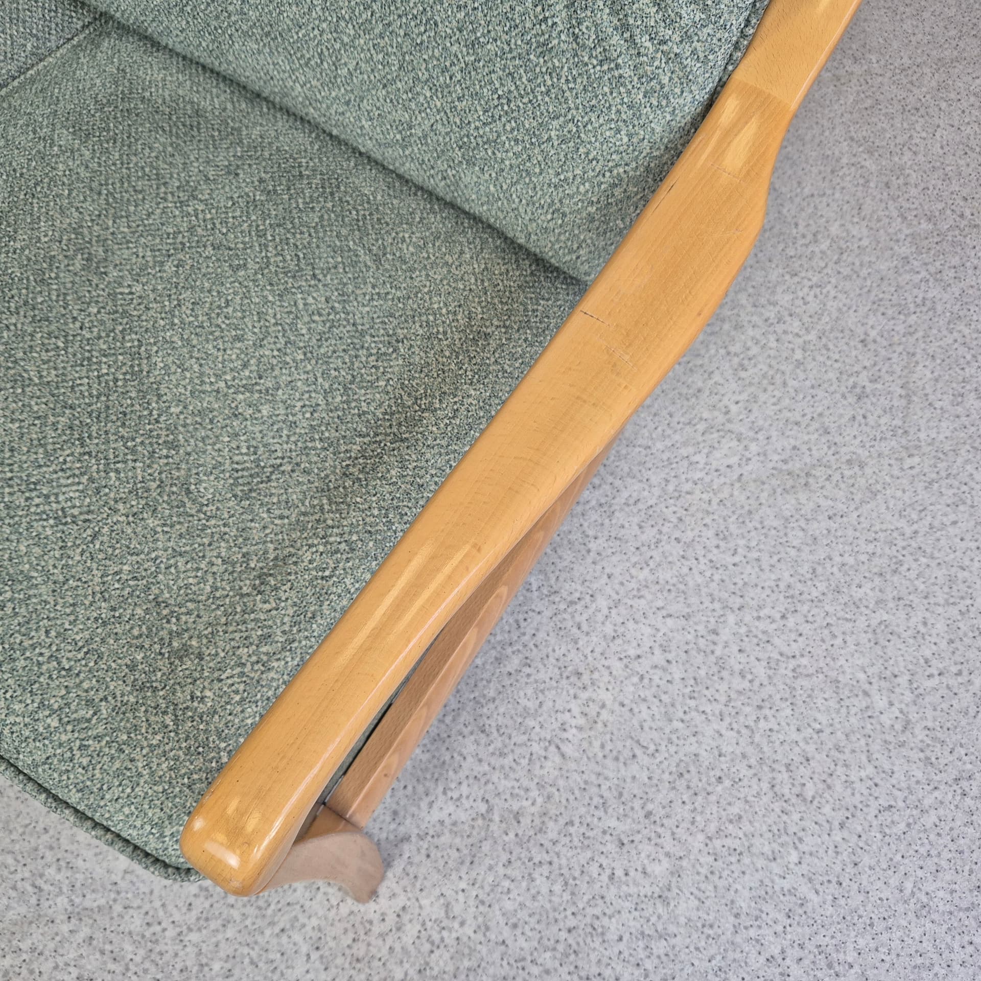 Three-seater sofa, green, light wood, fabric, Germany, 1970s. - 391494