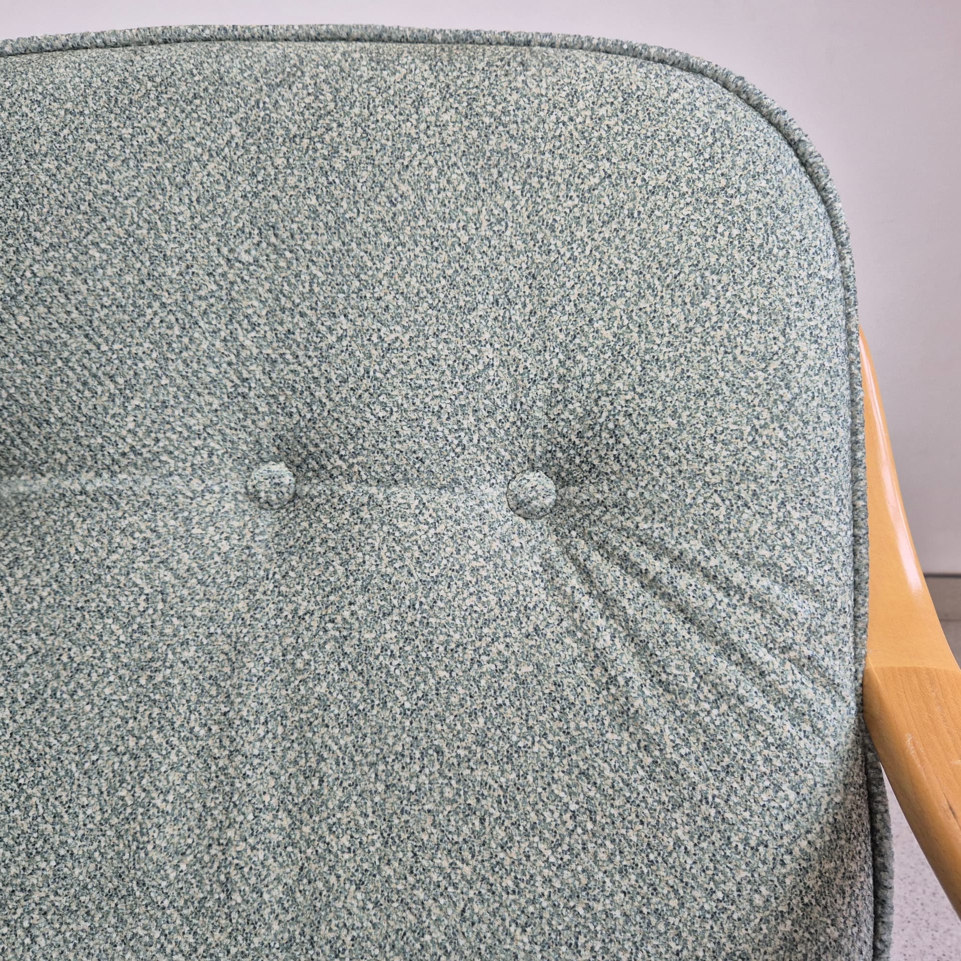 Three-seater sofa, green, light wood, fabric, Germany, 1970s. - 391496